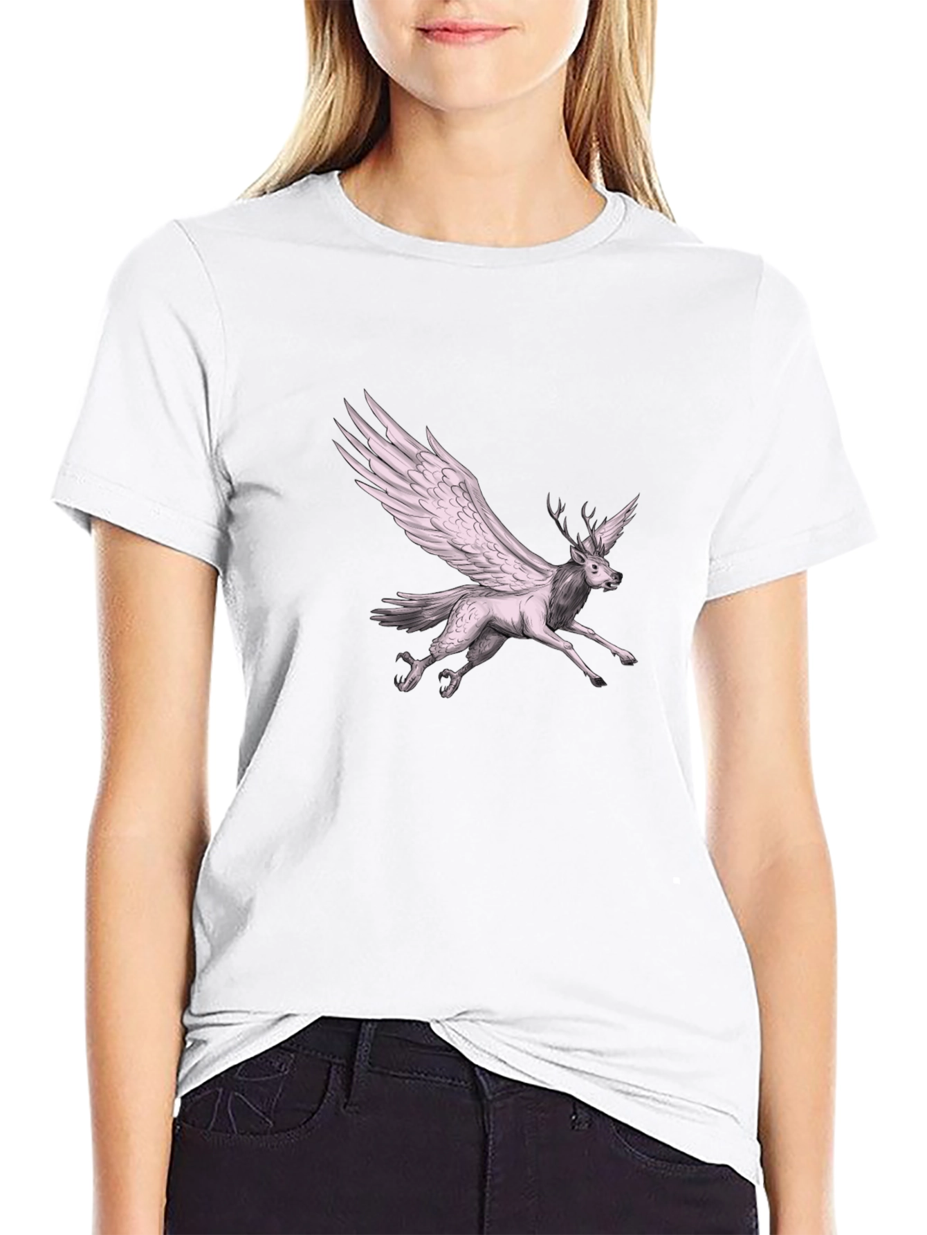 Black Winged Deer Graphic Tee - Unique Fantasy T-Shirt view 9
