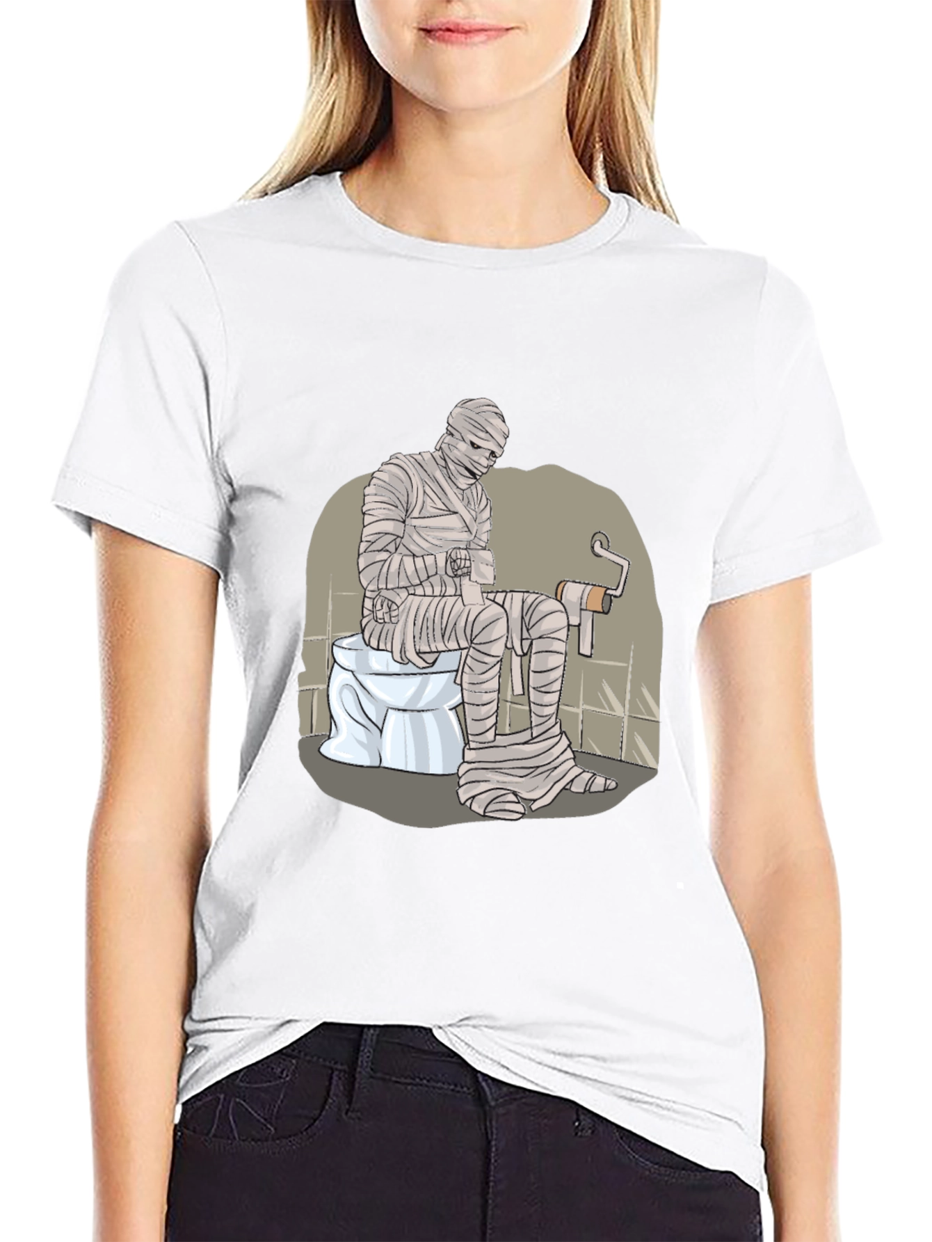 Black Mummy on Toilet Graphic Tee - Funny Halloween T-Shirt view 9