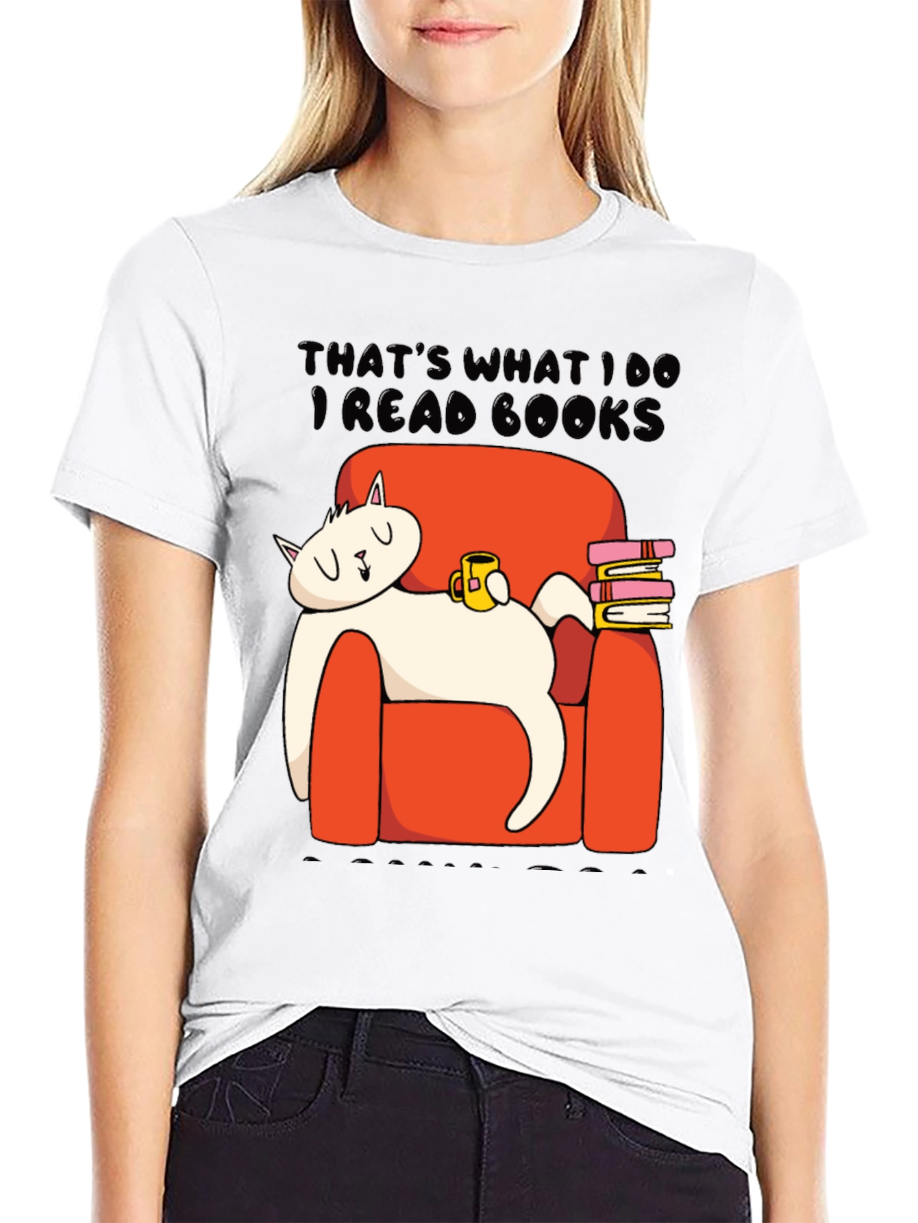 Black I Read Books Cat Graphic T-Shirt view 9
