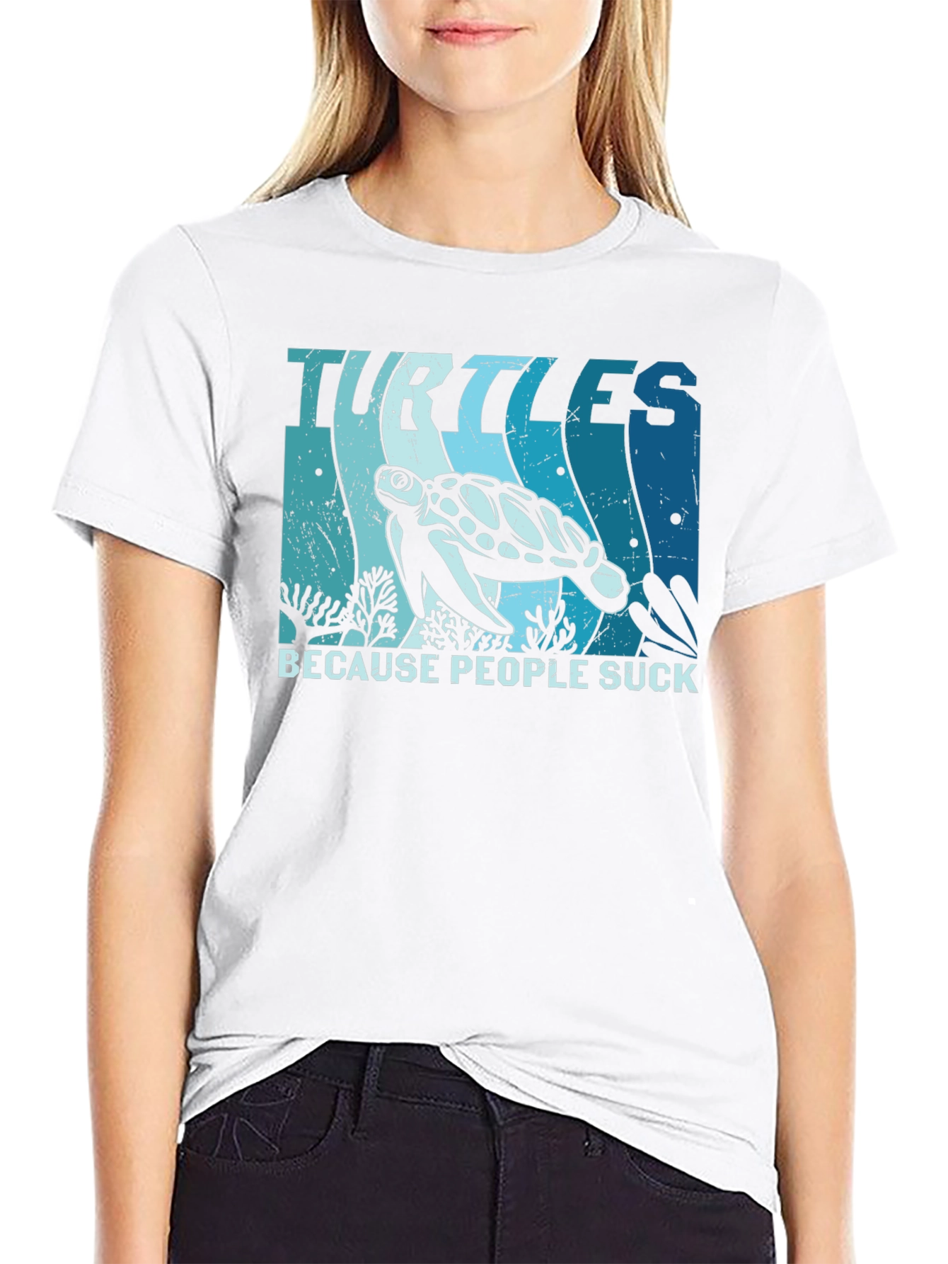 Black Turtles Because People Suck Graphic T-Shirt view 9