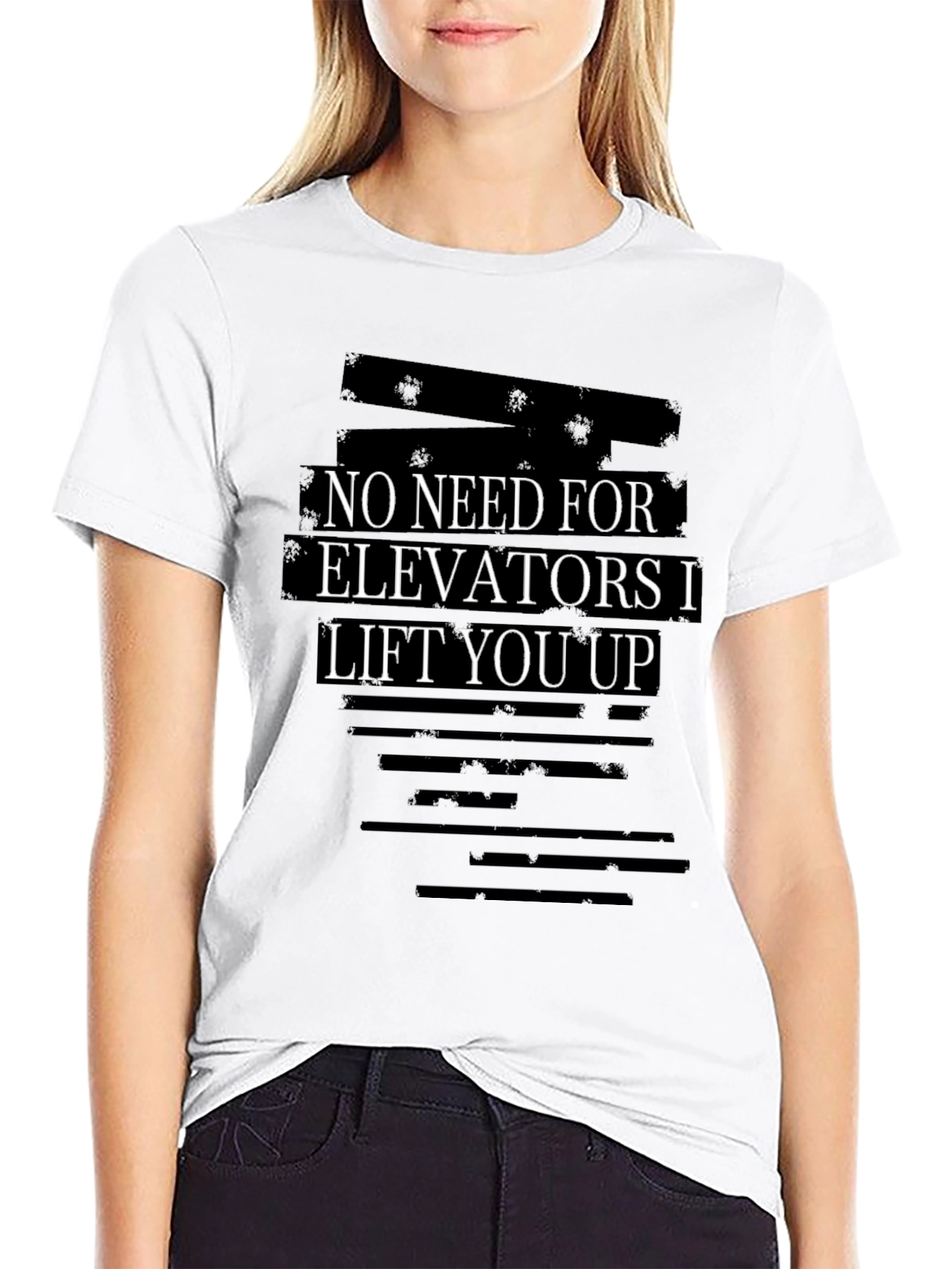 Black Funny Workout T-Shirt - No Need for Elevators I Lift You Up view 9