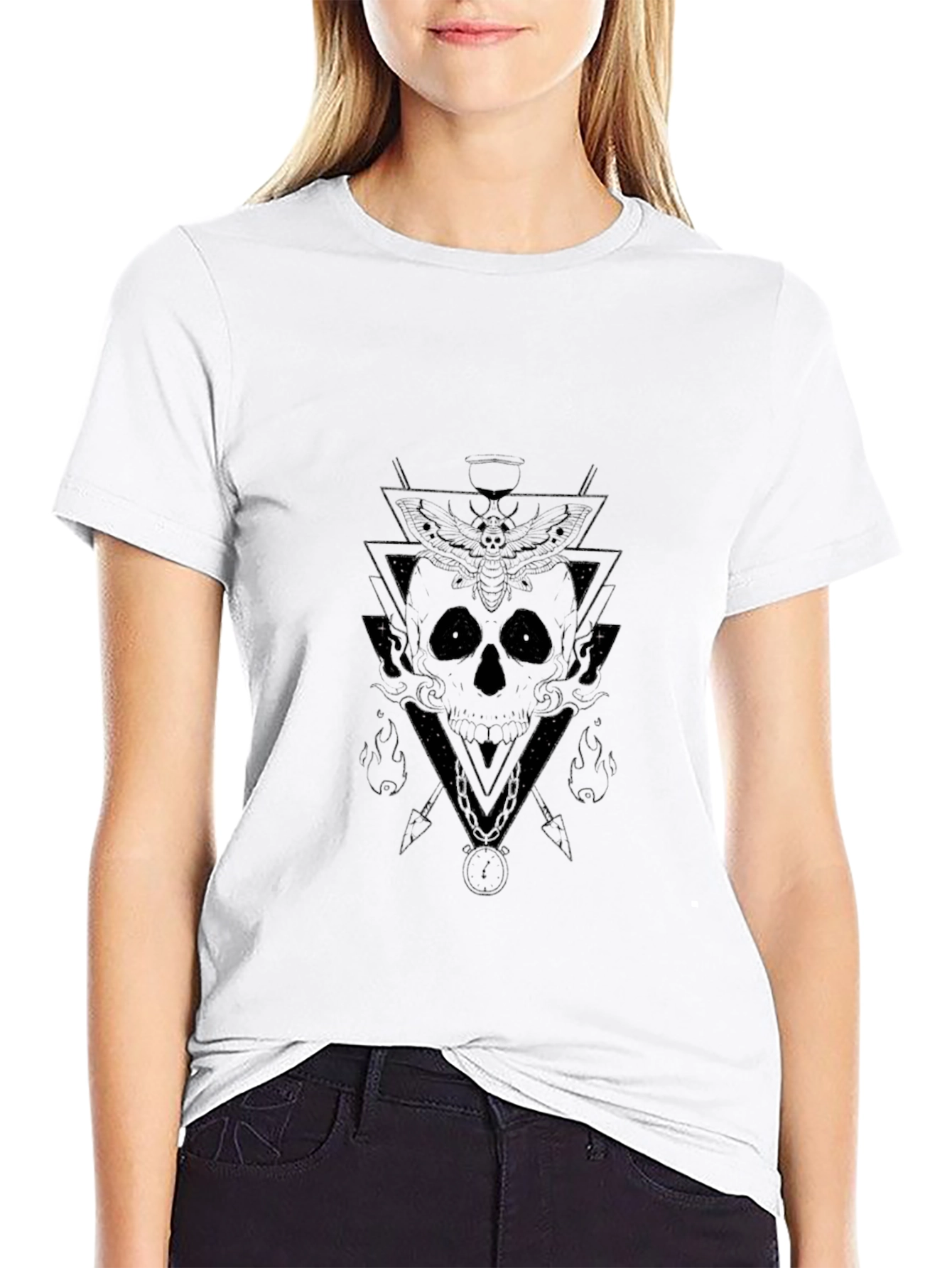 Black Geometric Skull Graphic Tee - Black Cotton Shirt view 9