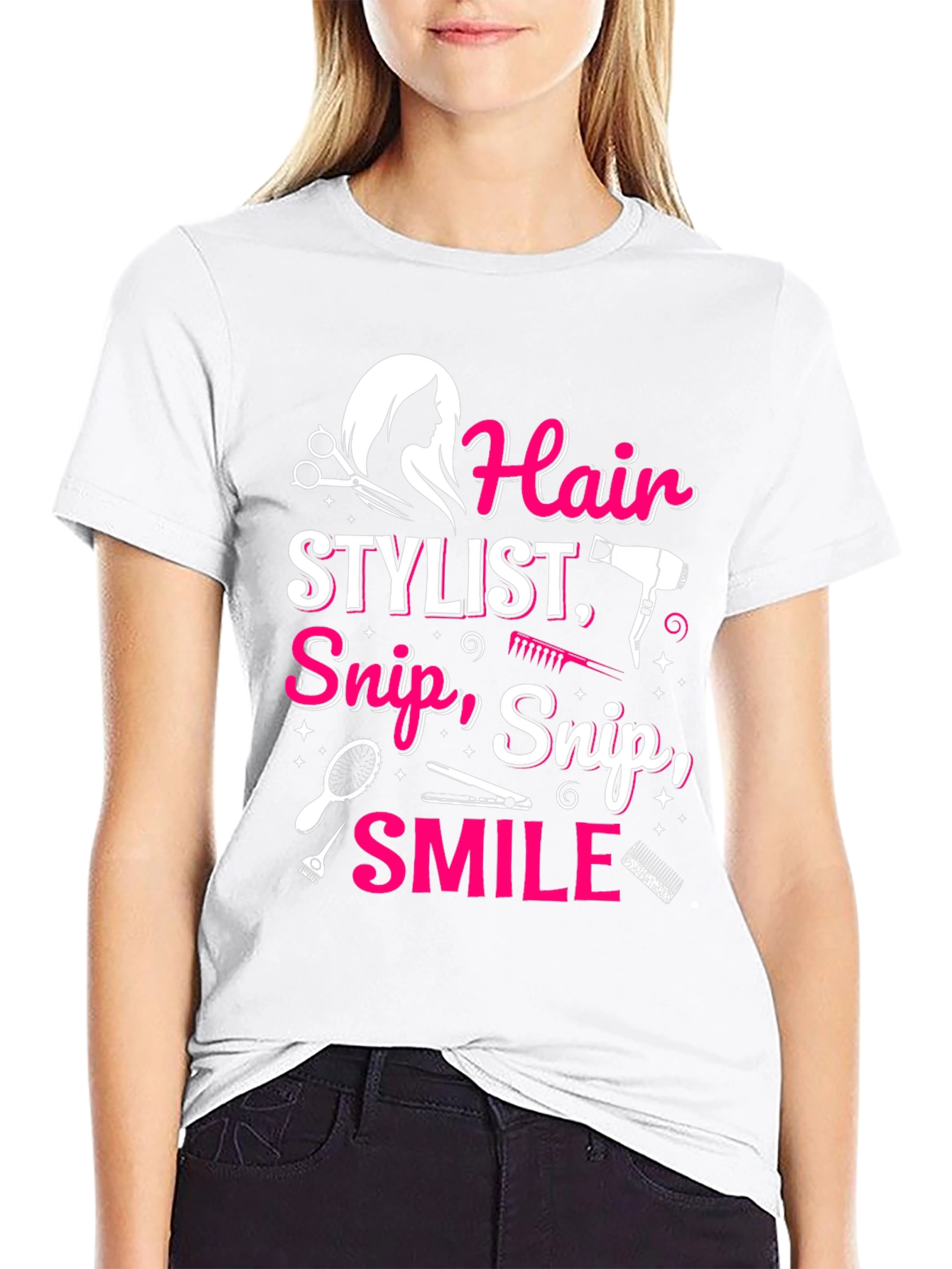 Black Hair Stylist T-Shirt - Snip, Snip, Smile! view 9