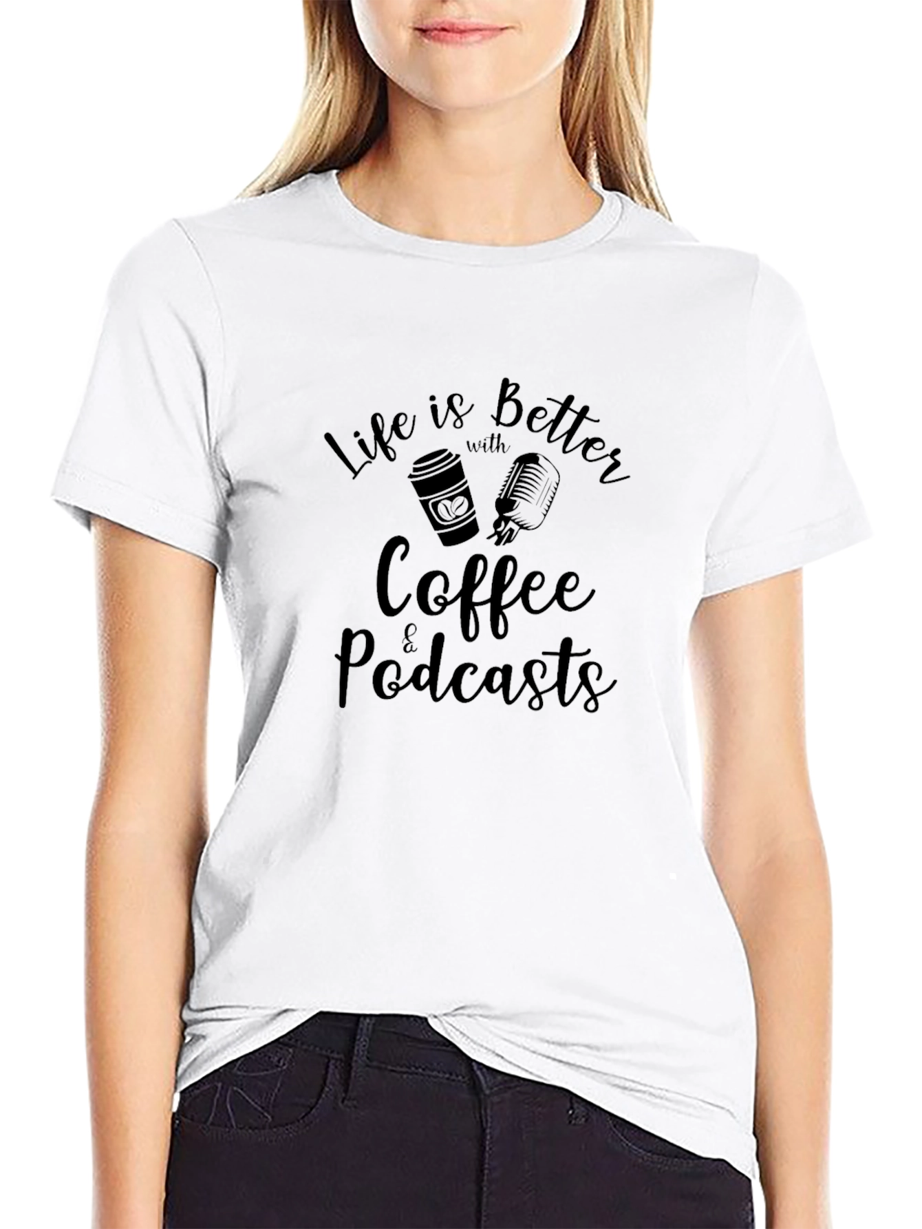 Black Coffee & Podcasts Black Graphic Tee view 9