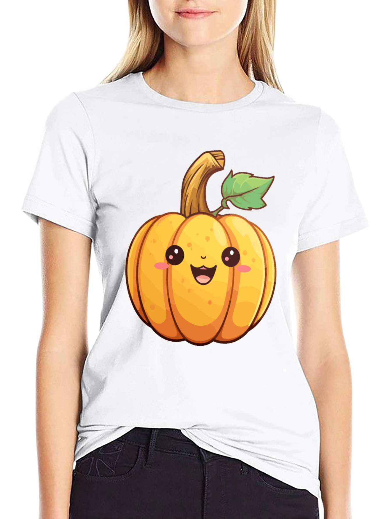Black Cute Cartoon Pumpkin Graphic T-Shirt view 9