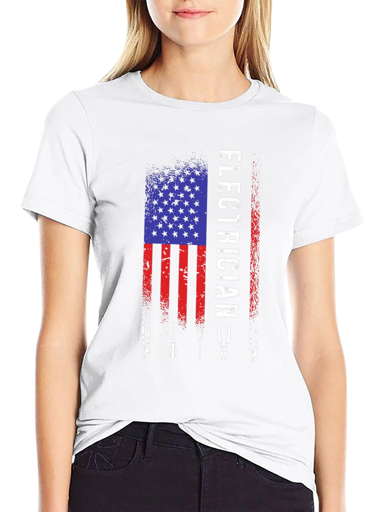 Black Electrician American Flag T-Shirt view 9