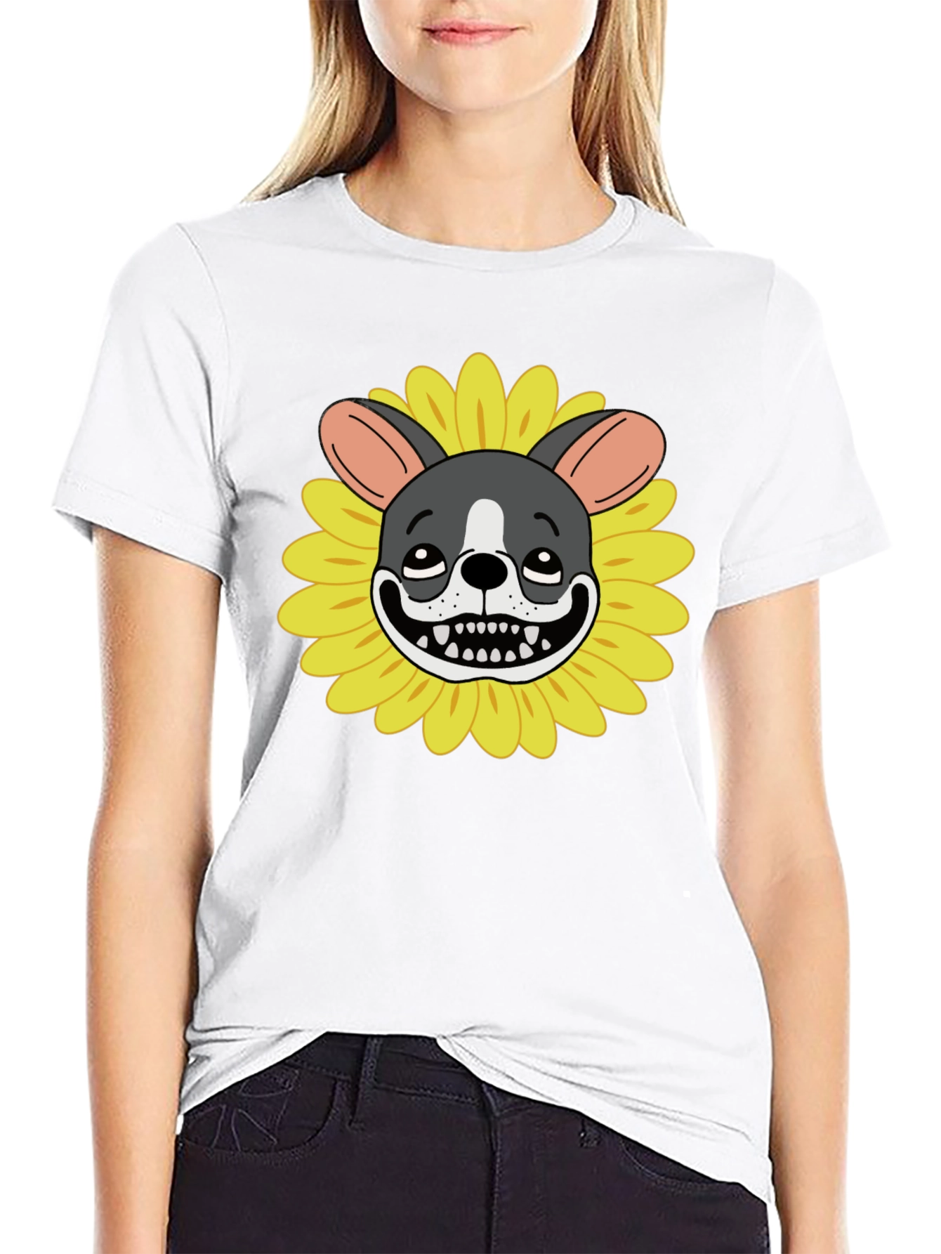 Black Dog Sunflower Graphic Tee - Quirky Unisex T-Shirt view 9