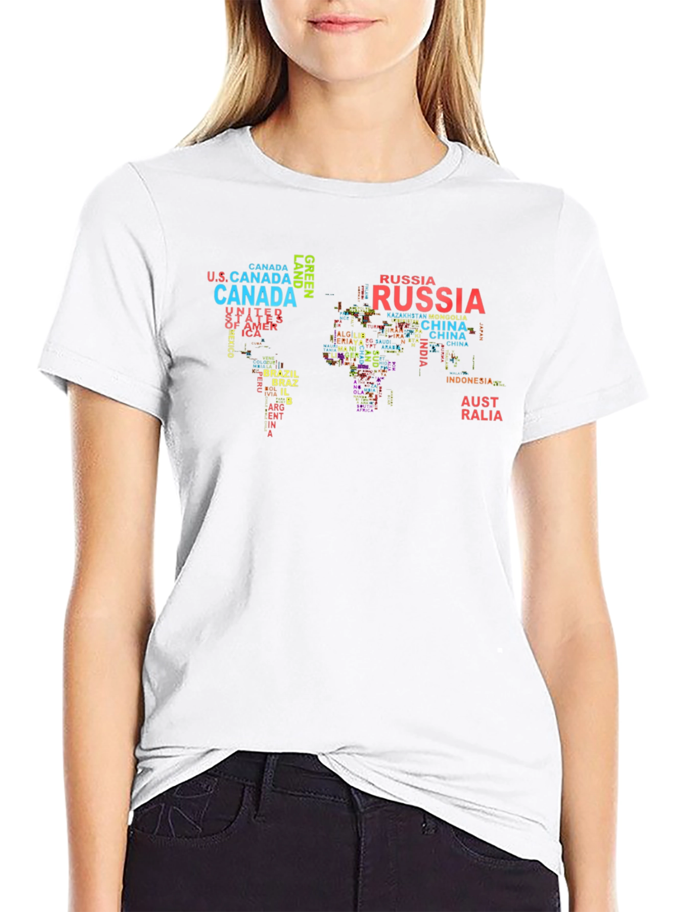 Black World Map Country Name T-Shirt view 9