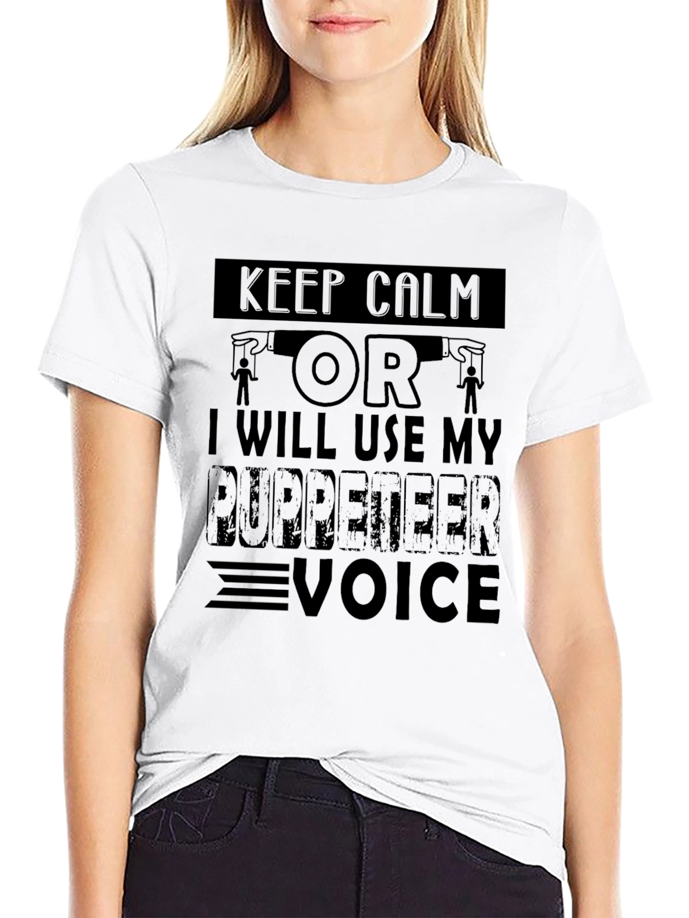 Black Keep Calm Puppeteer Voice T-Shirt view 9