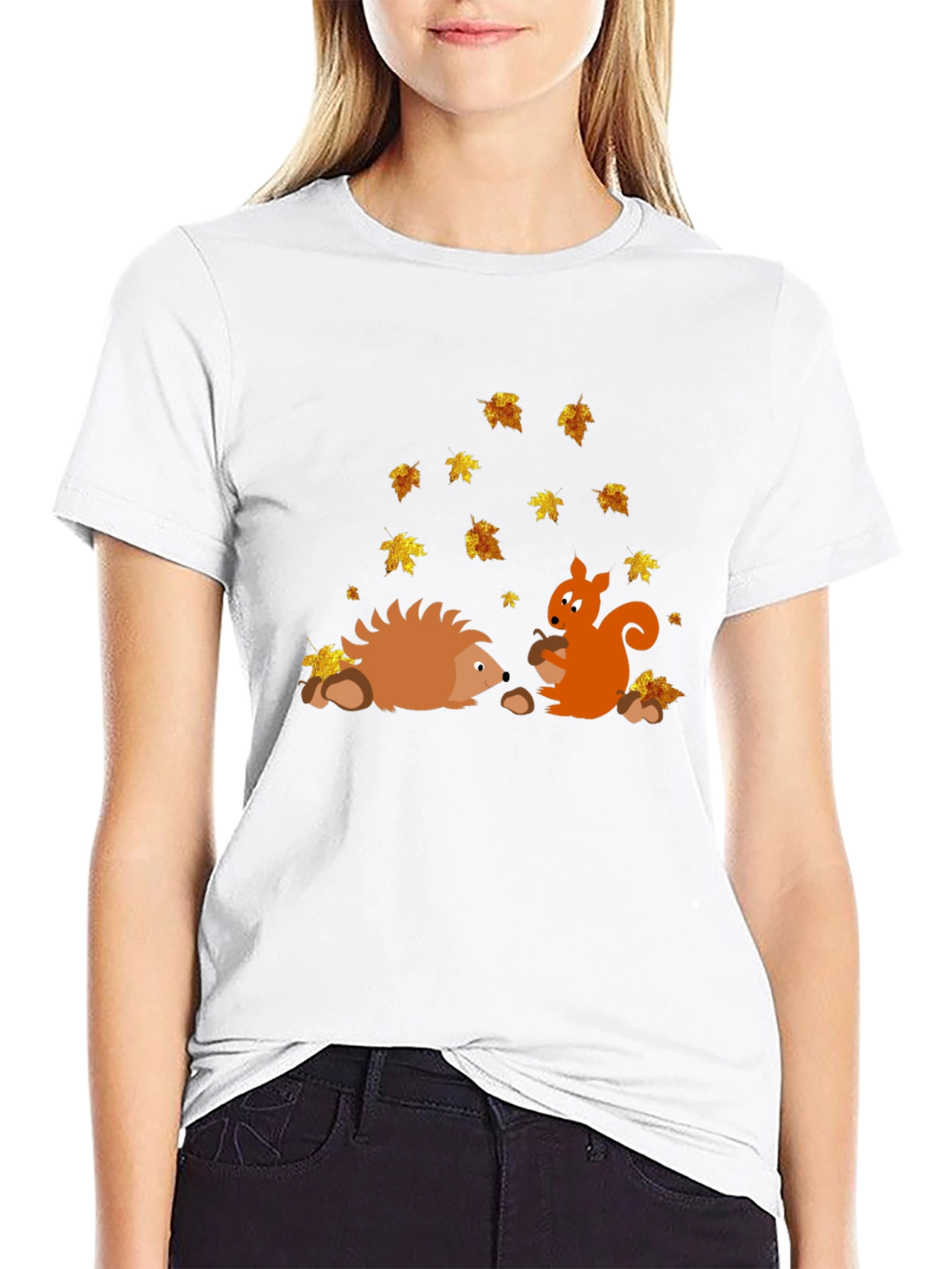 Black Autumn Friends Graphic Tee - Hedgehog & Squirrel view 9
