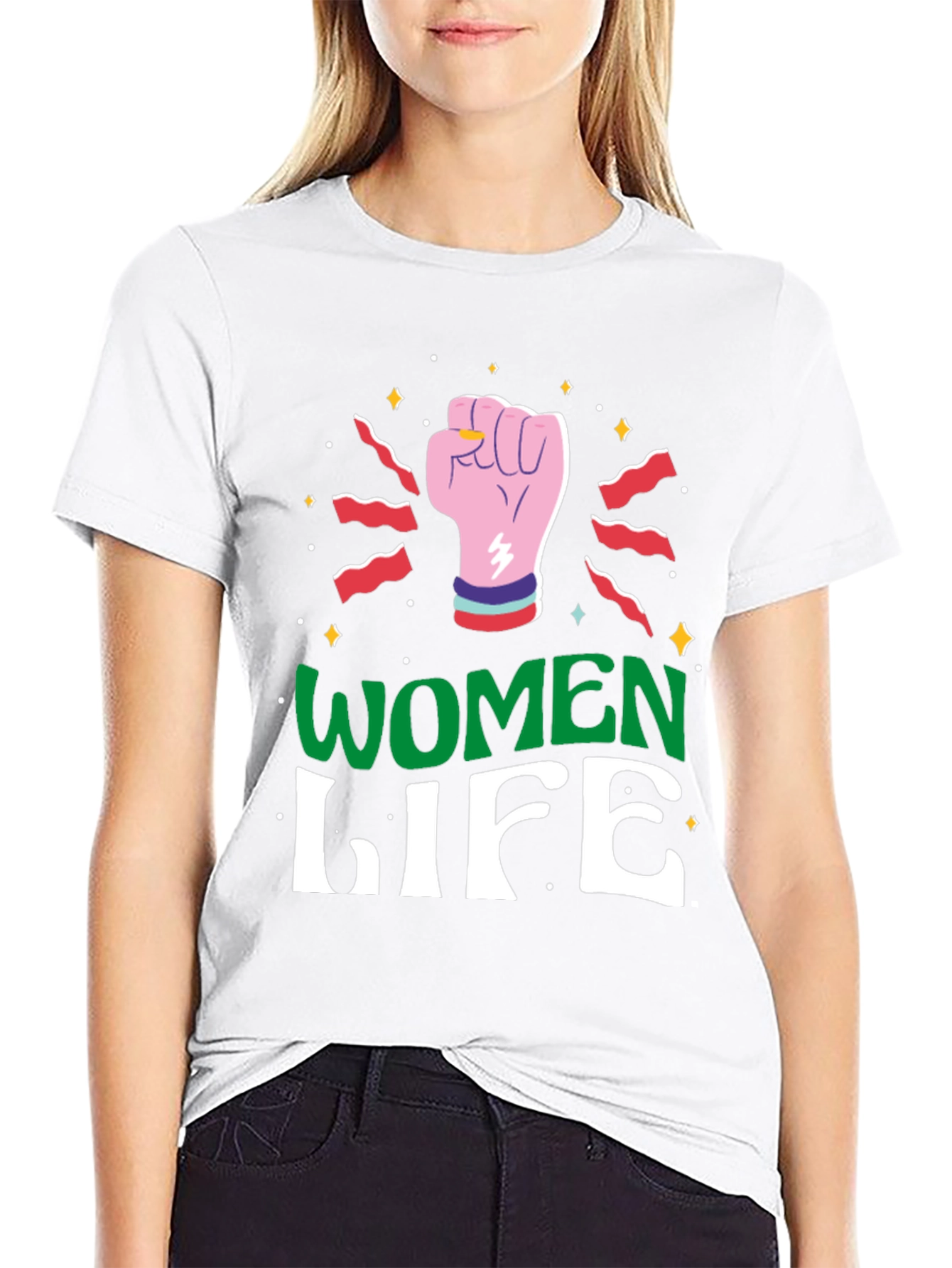 Women Life Fist Graphic Tee - Black - 9