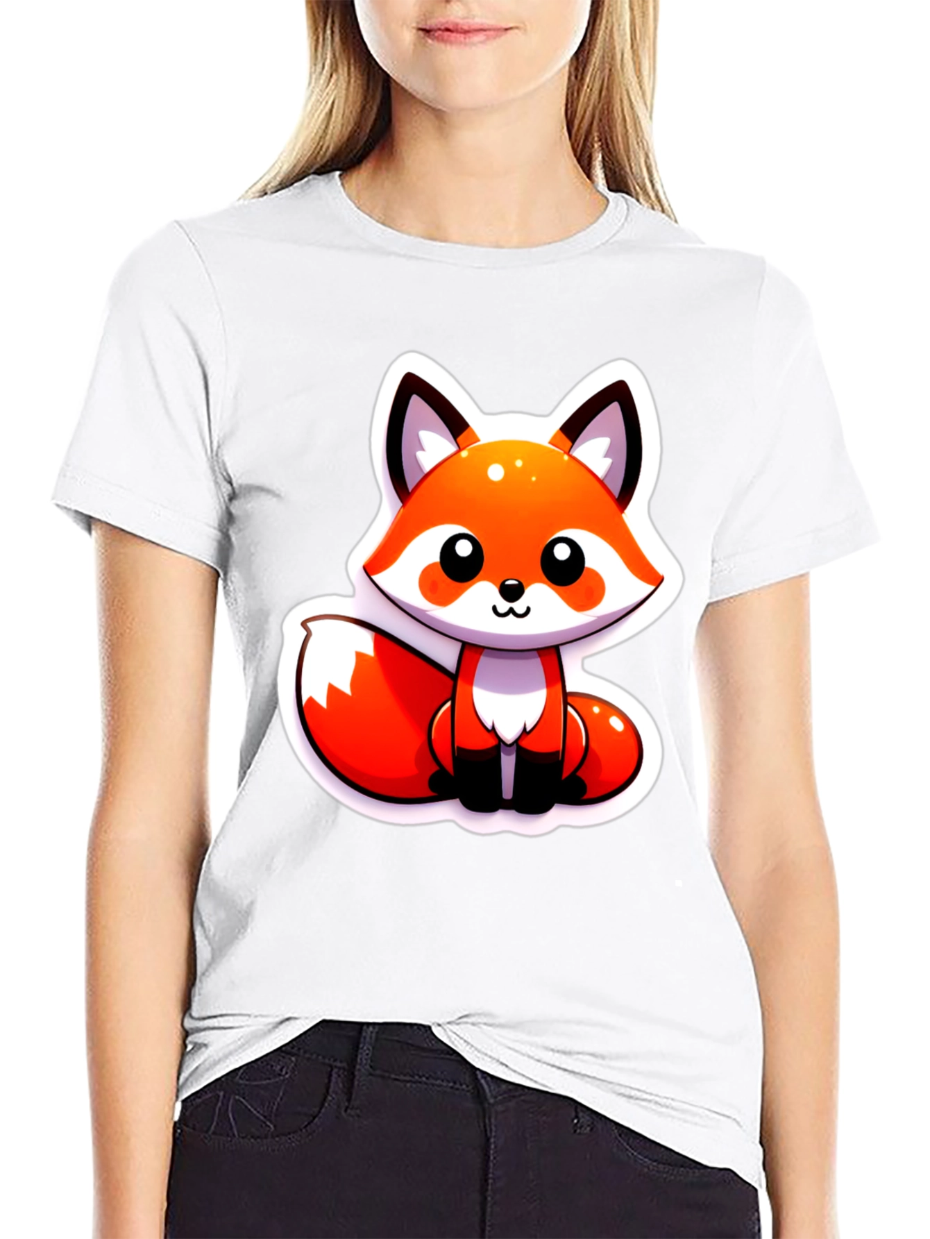 Black Cute Cartoon Fox Graphic Tee - Soft Black Unisex Shirt view 9