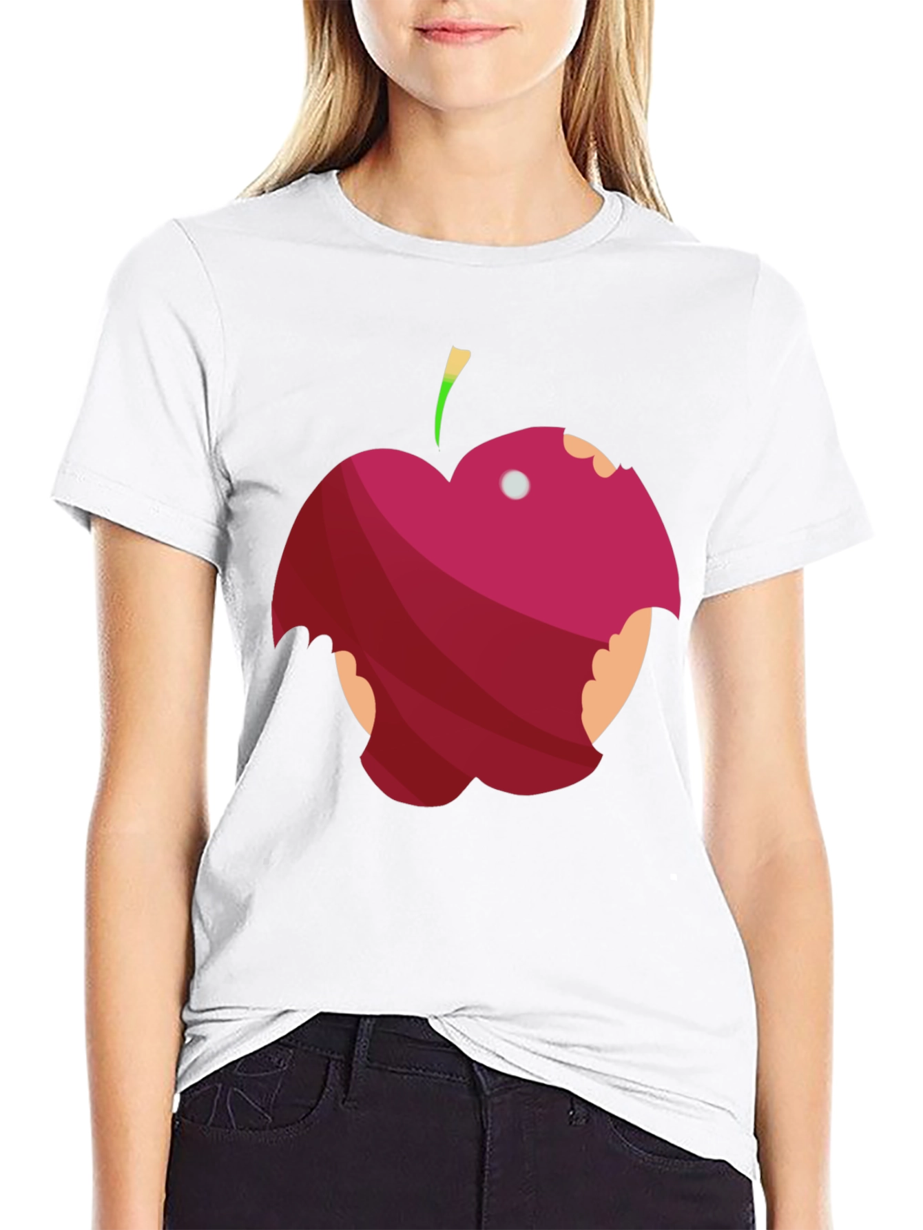 Black Bitten Apple Graphic Tee - Funny Fruit T-Shirt view 9