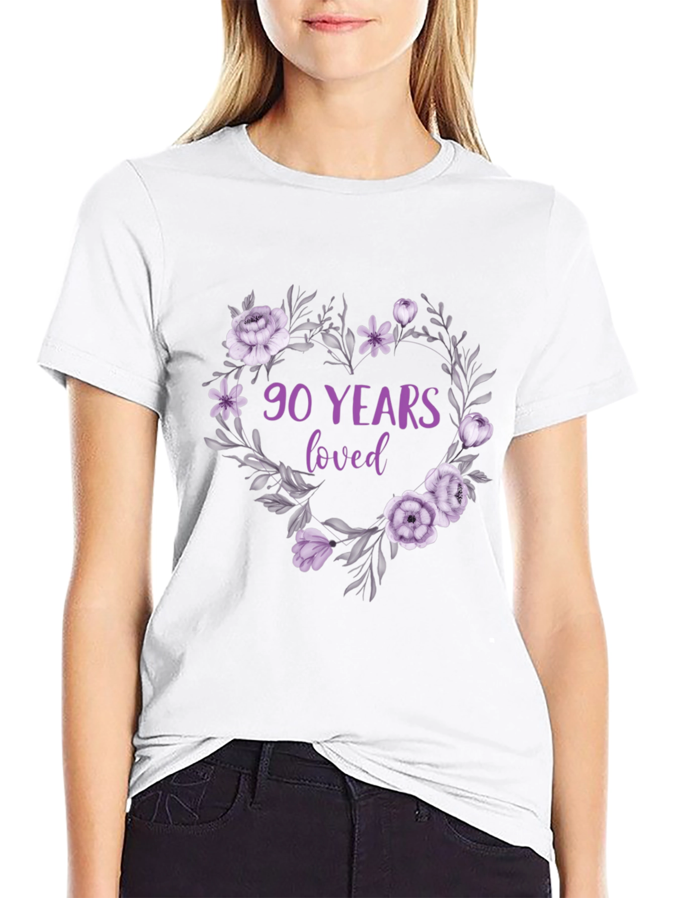 Black 90 Years Loved Floral T-Shirt view 9
