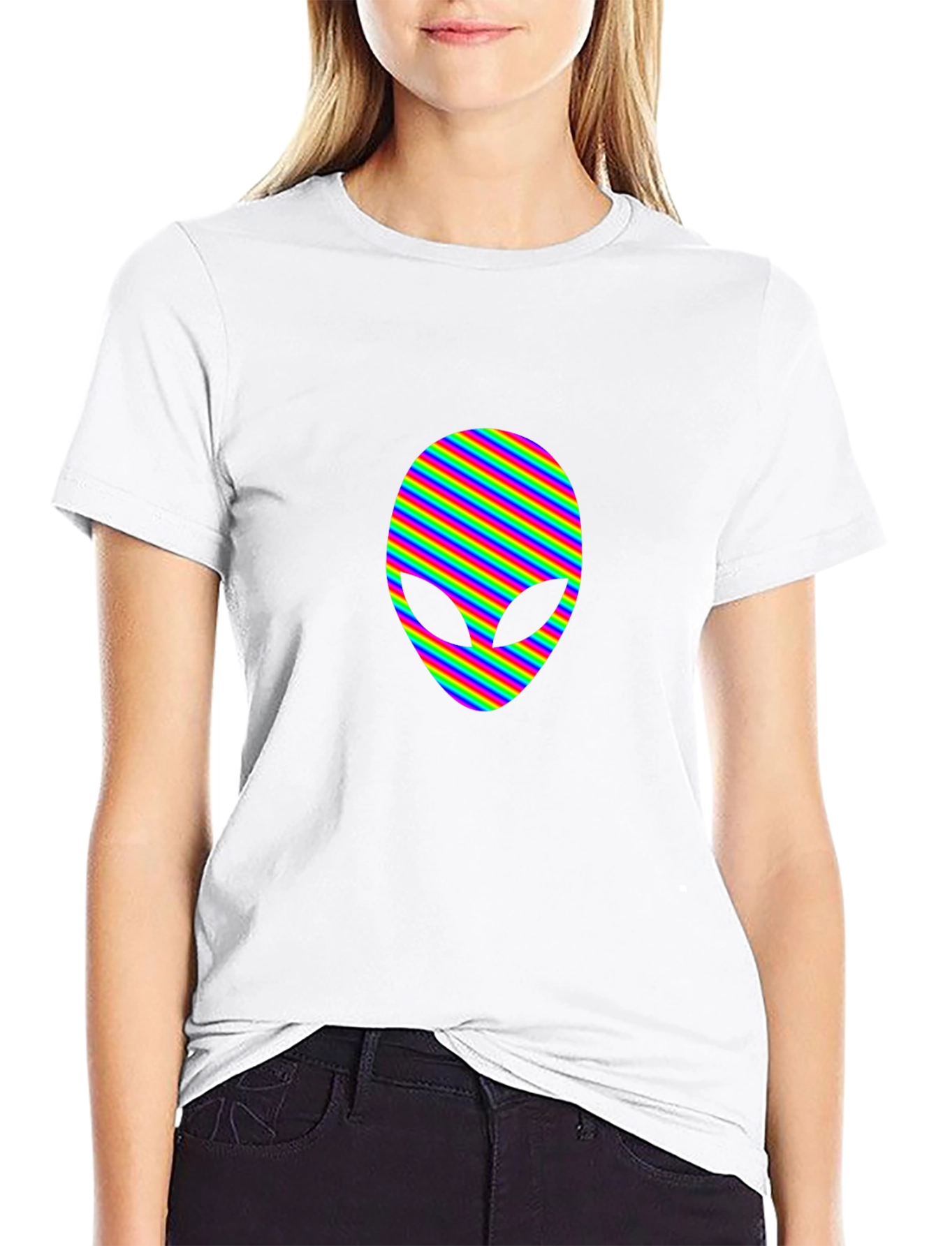Black Rainbow Alien Head Graphic Tee - Black view 9