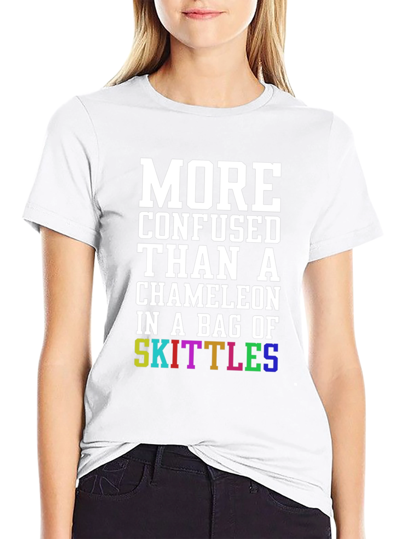 Black Confused Chameleon Skittles T-Shirt - Funny Novelty Tee view 9