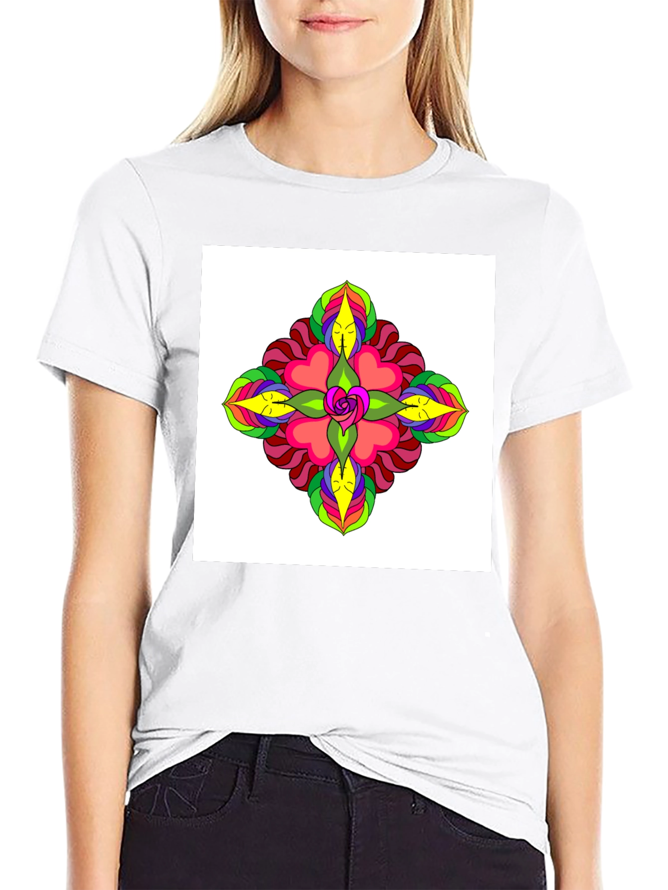 Black Psychedelic Flower Tee - Black Cotton Casual Wear view 9