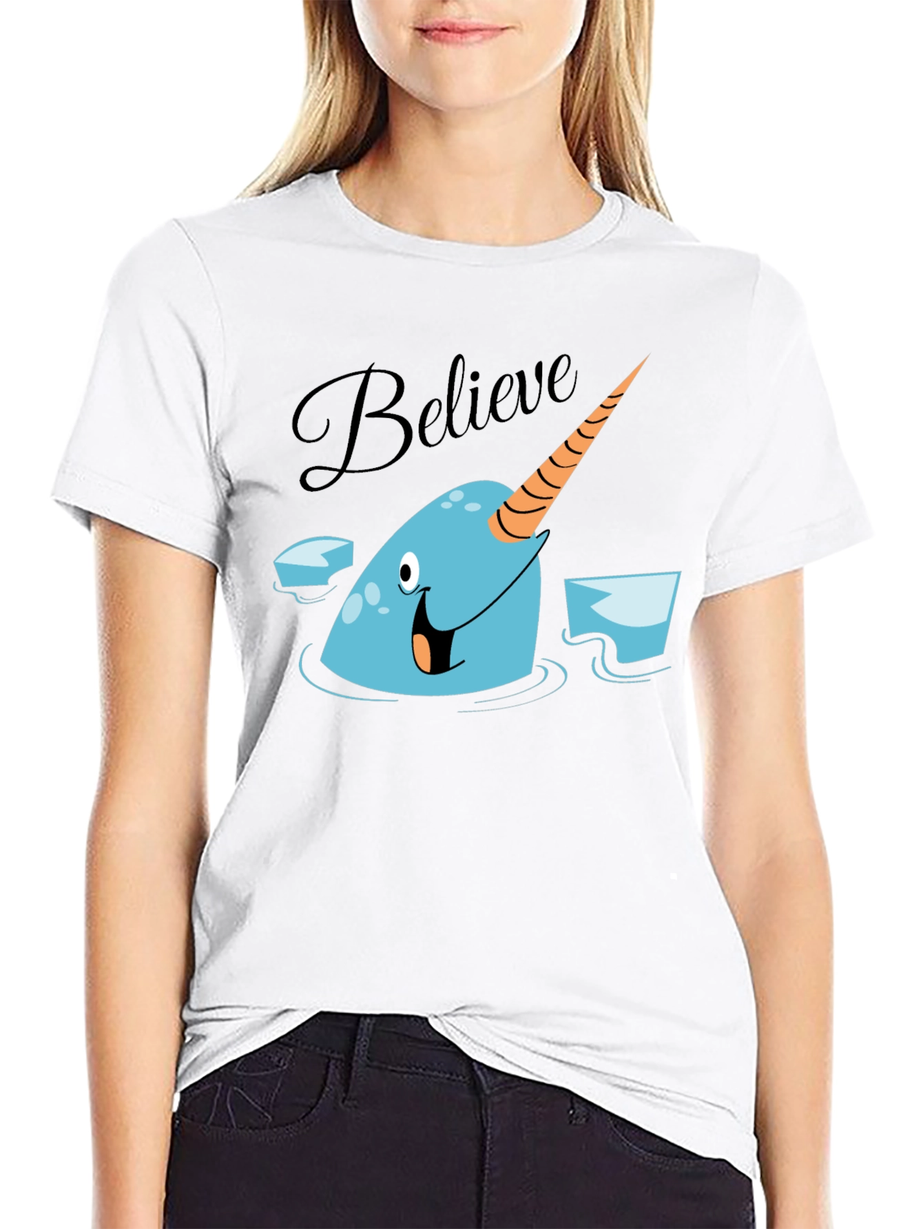 Black Narwhal Believe Graphic Tee - Black Cotton T-Shirt view 9