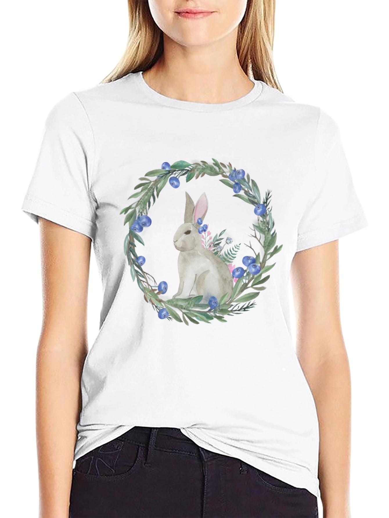 Black Rabbit Wreath Graphic Tee - Black Cotton Blend view 9