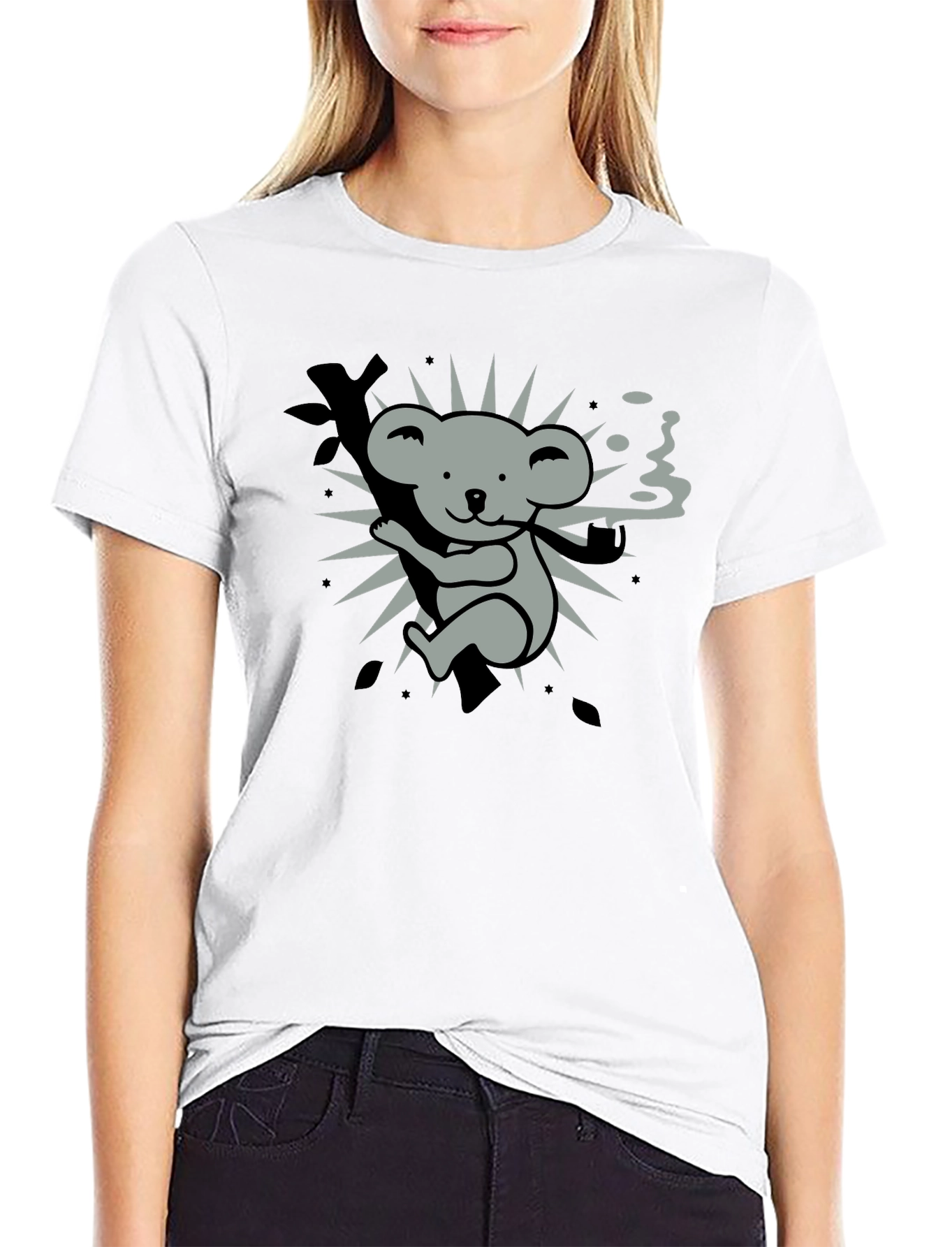 Black Smoking Koala Graphic Tee - Black Cotton T-Shirt view 9