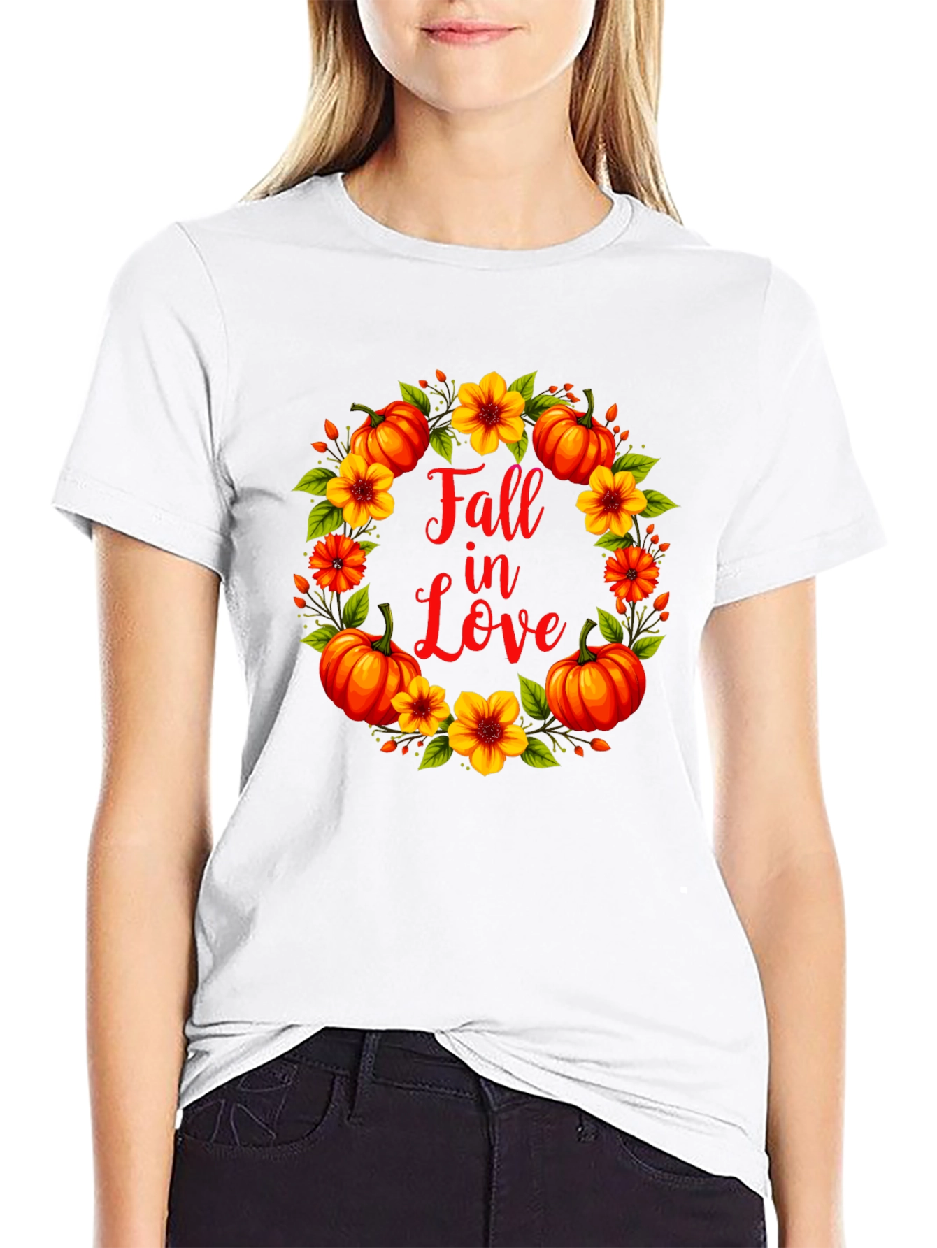 Black Fall In Love Pumpkin Floral Wreath Graphic Tee view 9