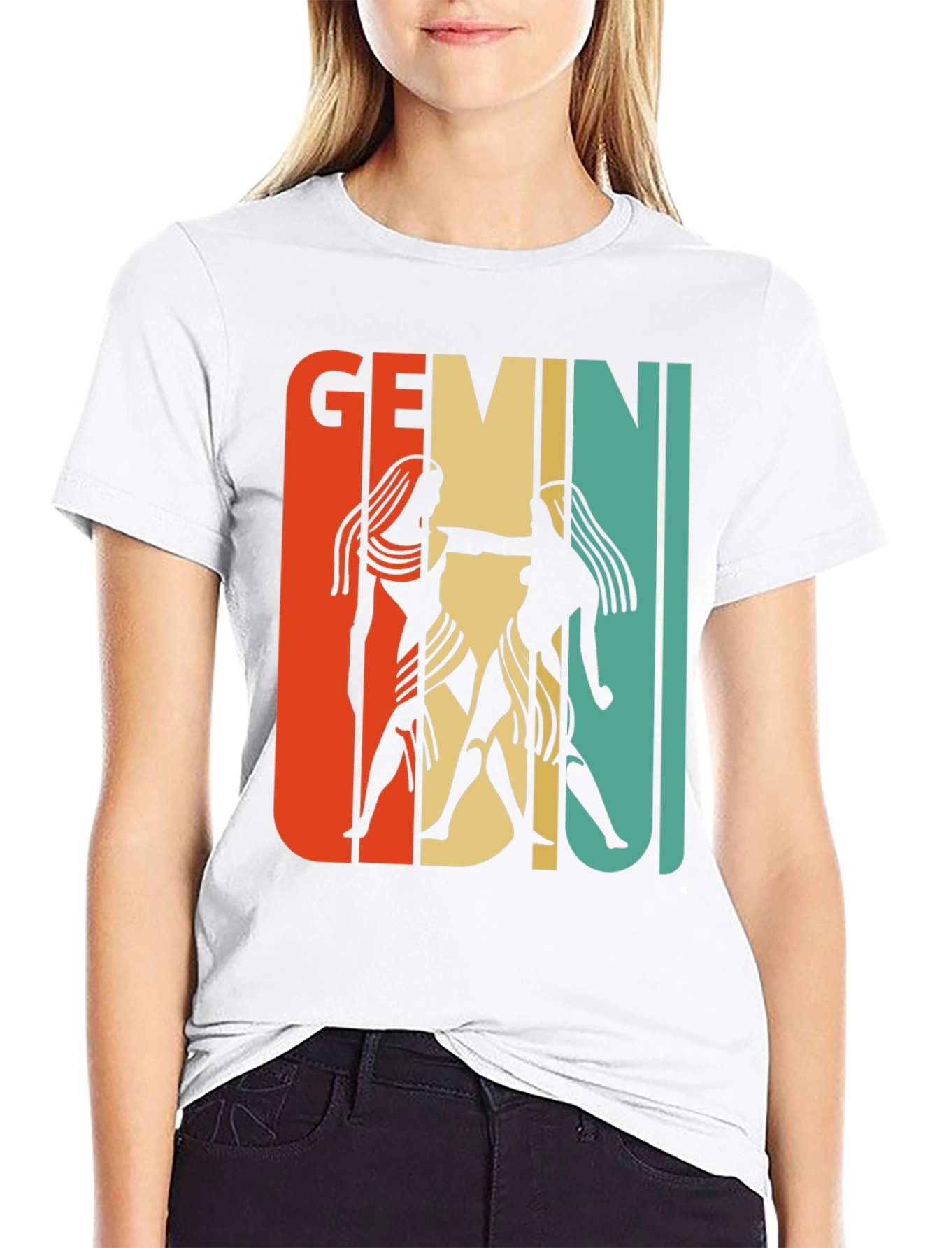 Black Retro Gemini Zodiac Graphic T-Shirt view 9