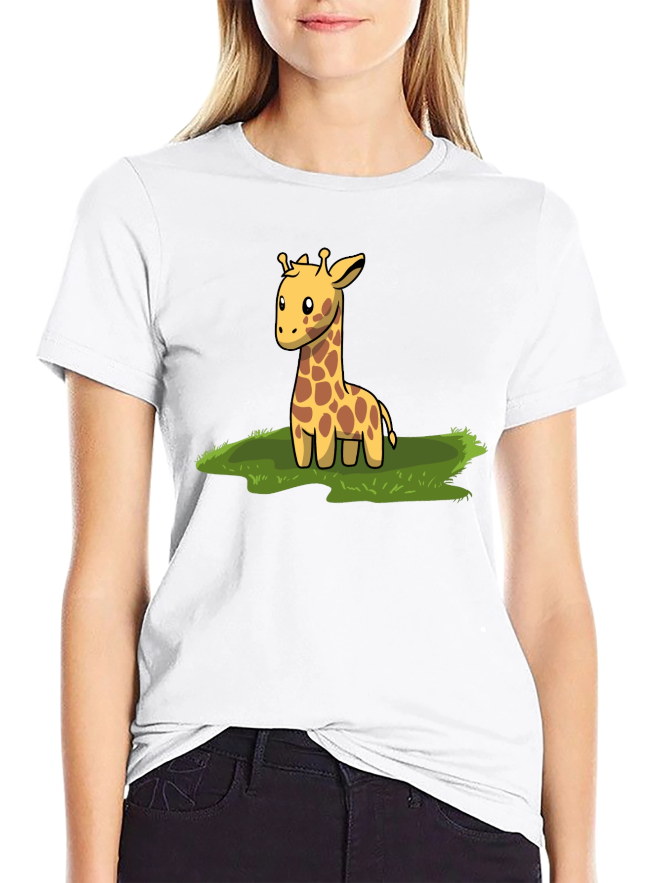 Black Cute Giraffe Graphic Tee - Black Cotton T-Shirt view 9