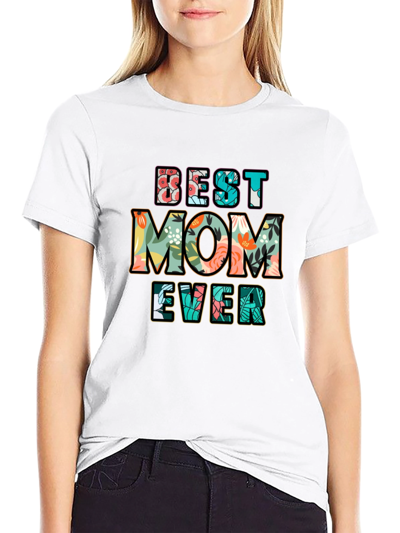 Black Best Mom Ever Floral Graphic T-Shirt view 9