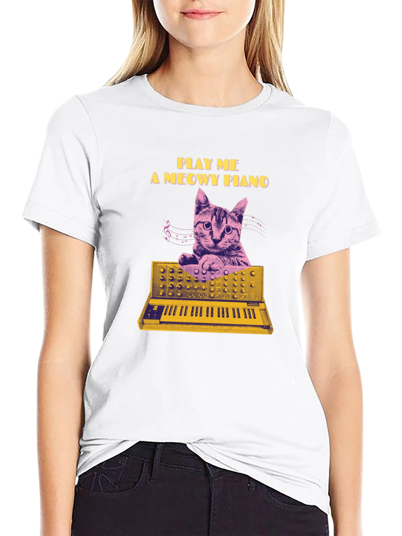 Black Play Me a Meowy Piano Black T-Shirt view 9