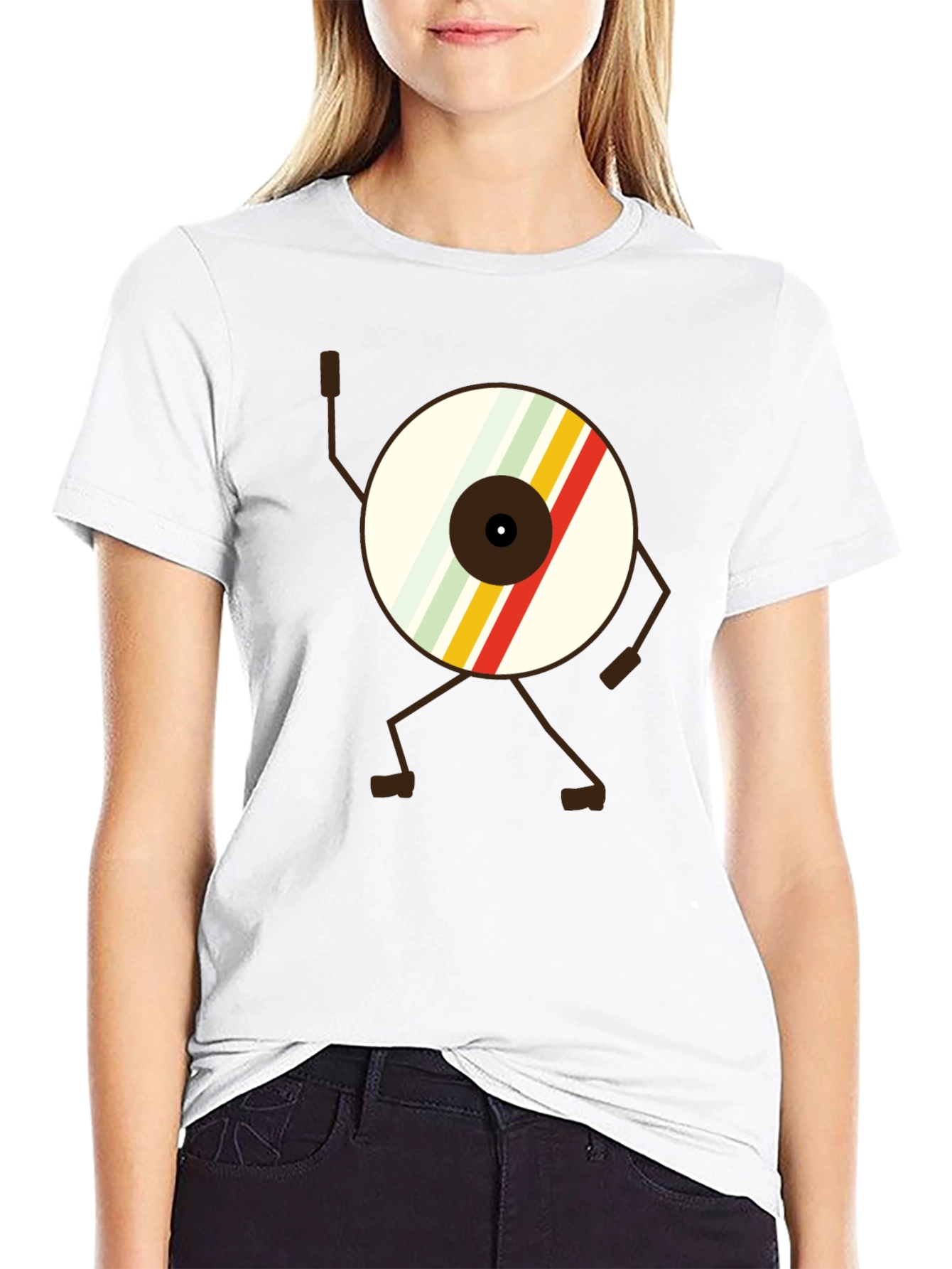 Black Retro Record Character T-Shirt - Cool Graphic Tee view 9