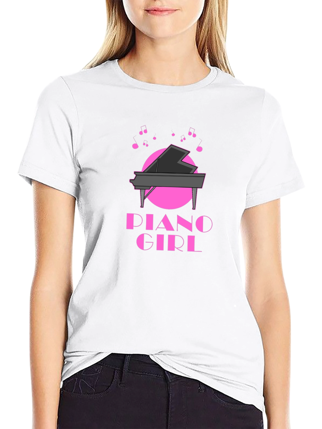 Black Piano Girl Black T-Shirt - Music Lover Tee view 9