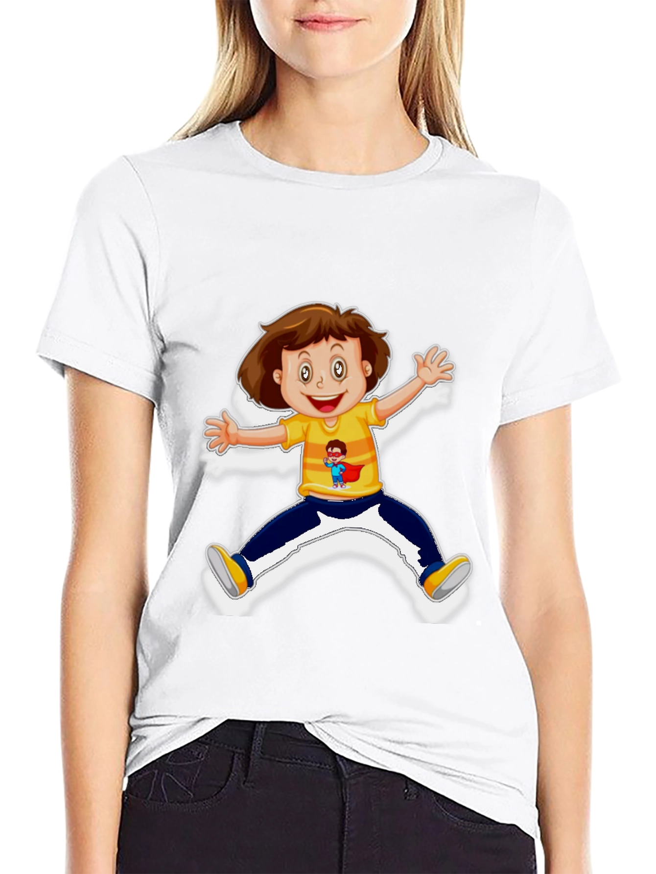 Black Cartoon Kid Graphic Black T-Shirt view 9