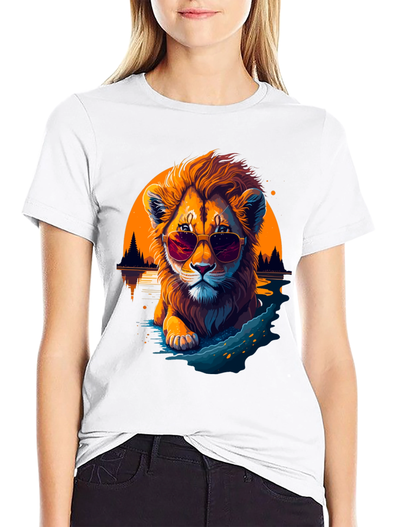 Black Cool Lion Graphic Tee - Chill Vibes Only view 9