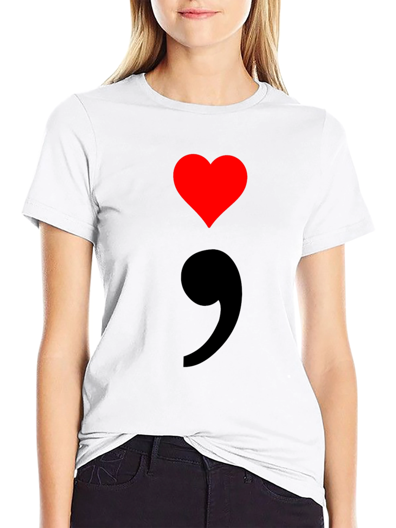 Black Semicolon Heart Graphic T-Shirt: Mental Health Awareness Tee view 9