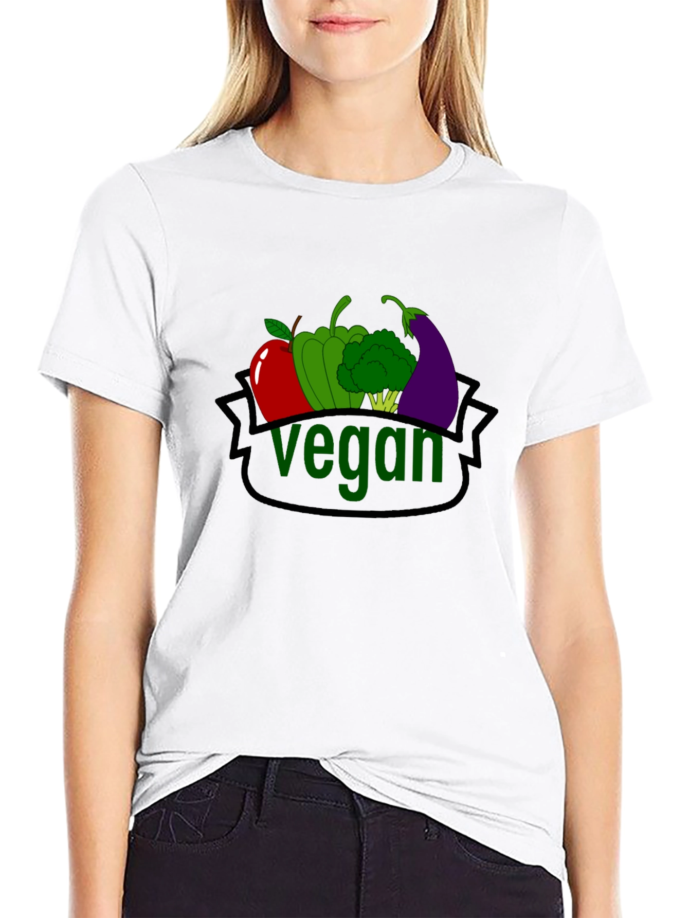 Black Vegan T-Shirt with Fruit & Vegetable Design view 9