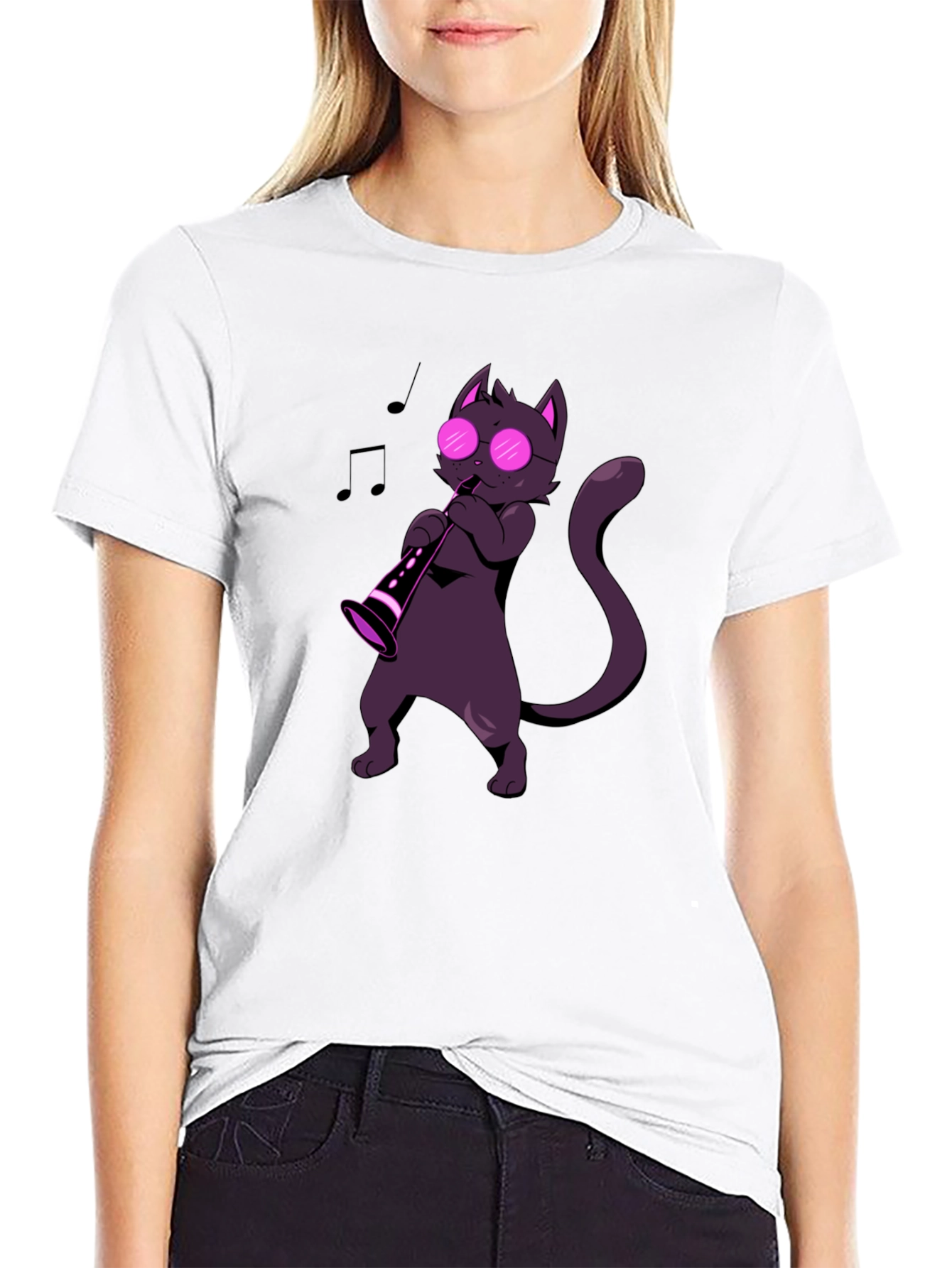 Black Cat Saxophone Player Graphic Tee - Music Lover Shirt view 9