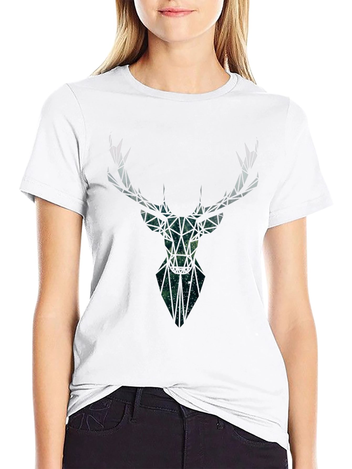 Black Geometric Deer Head Black T-Shirt view 9