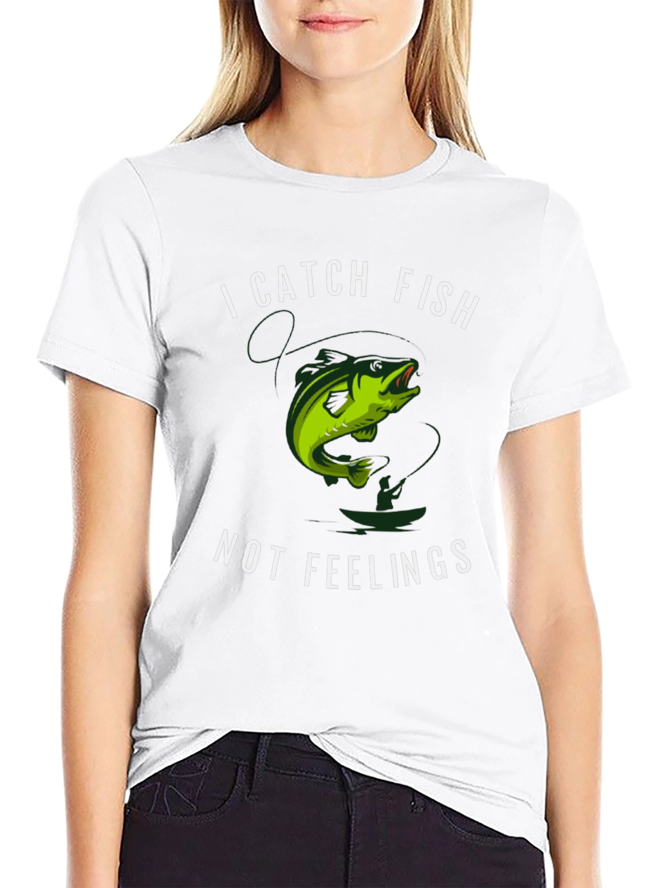 Black I Catch Fish Not Feelings T-Shirt view 9