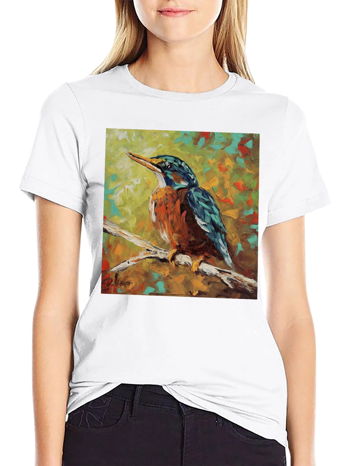 Black Kingfisher Bird Art T-Shirt view 9