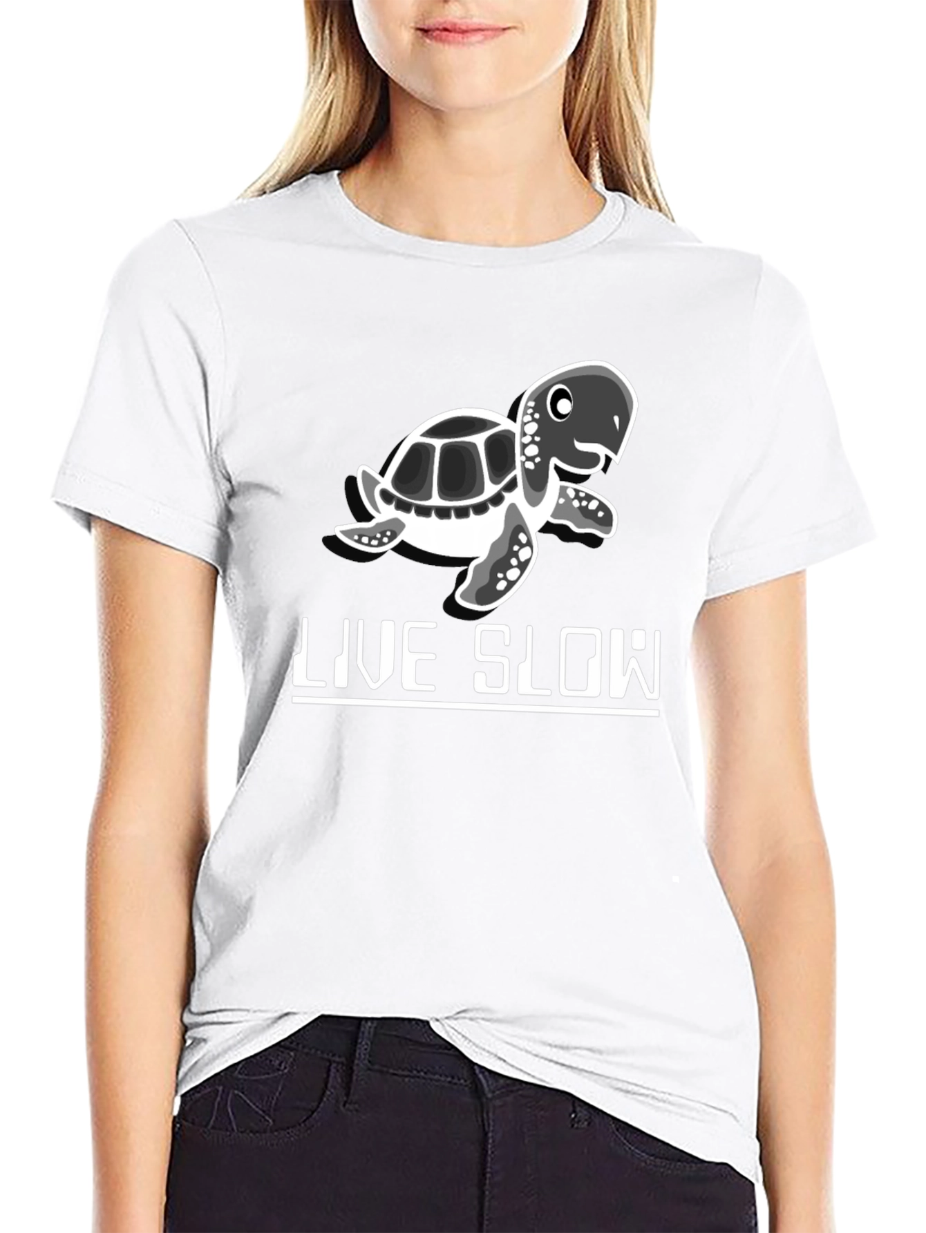 Live Slow Turtle Graphic Tee - Black Cotton Shirt - 9
