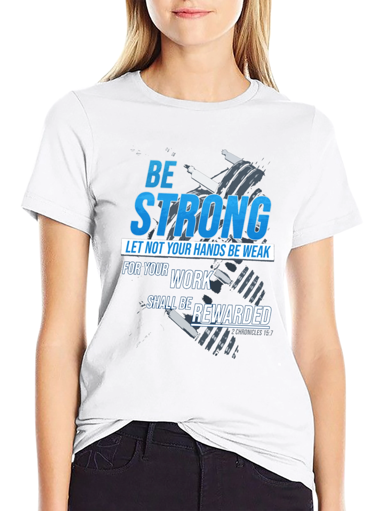 Black Be Strong T-Shirt: Christian Workout Apparel view 9
