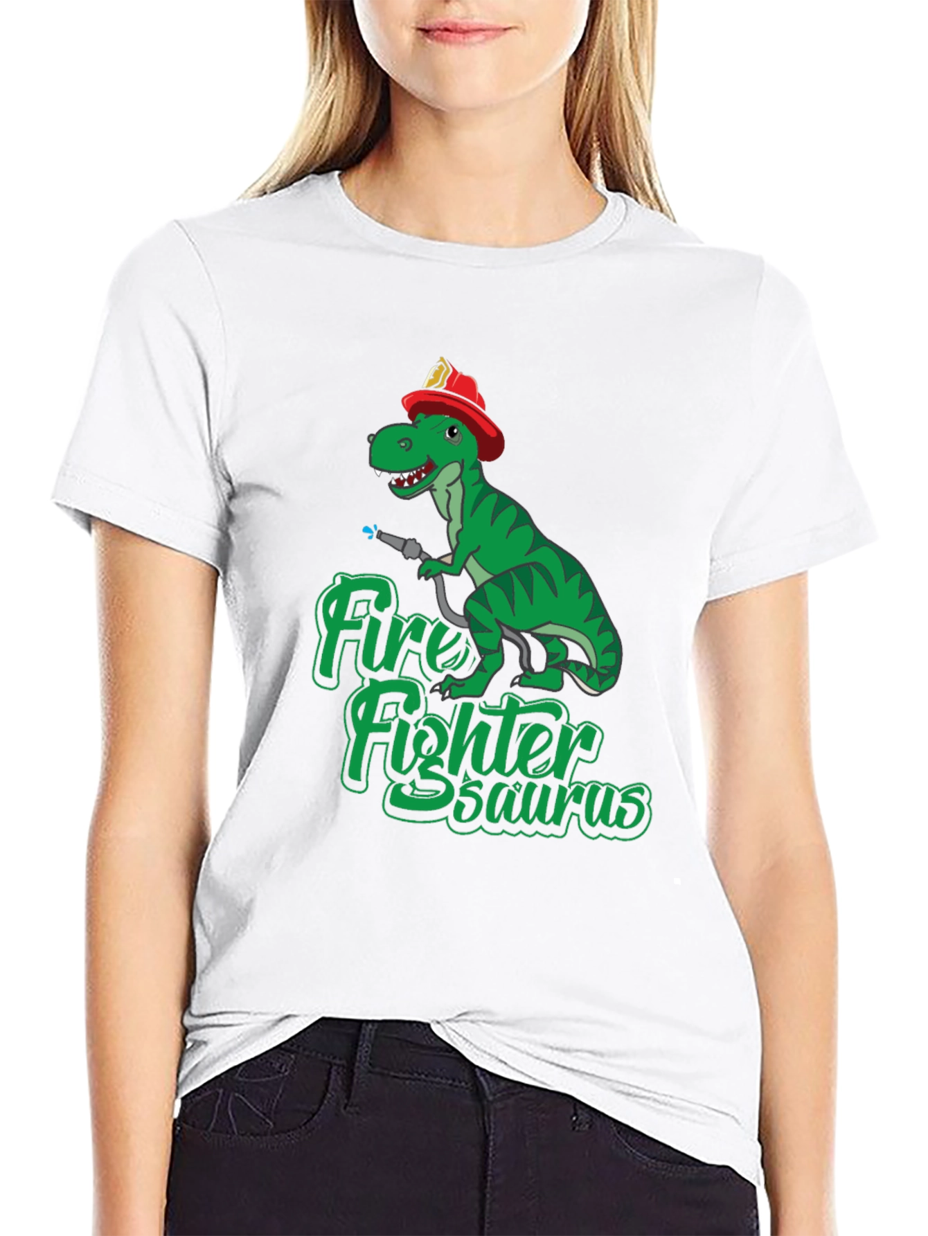 Black Firefighter Dinosaur T-Shirt - Dino Fireman Tee view 9
