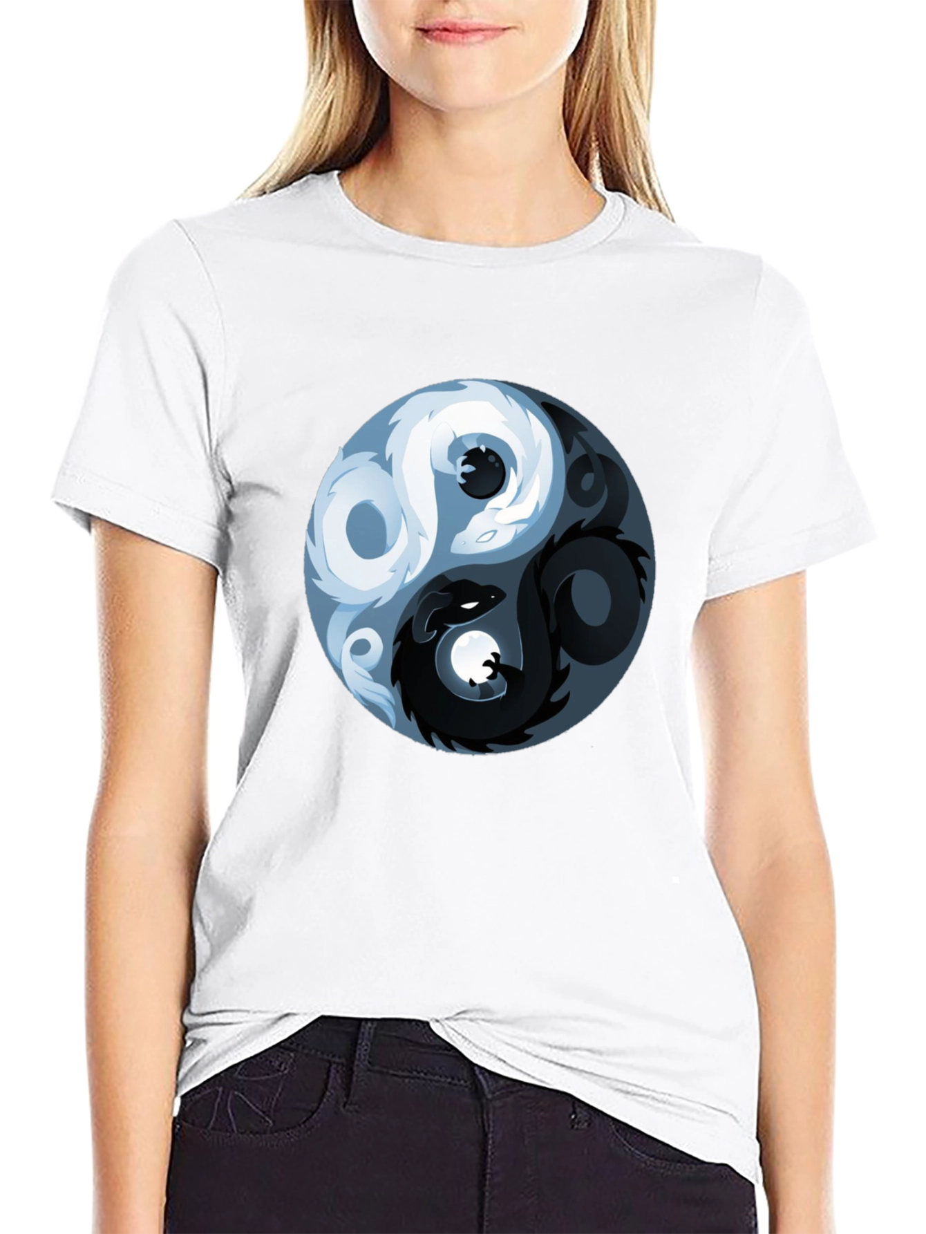 Black Yin Yang Dragon Graphic T-Shirt view 9