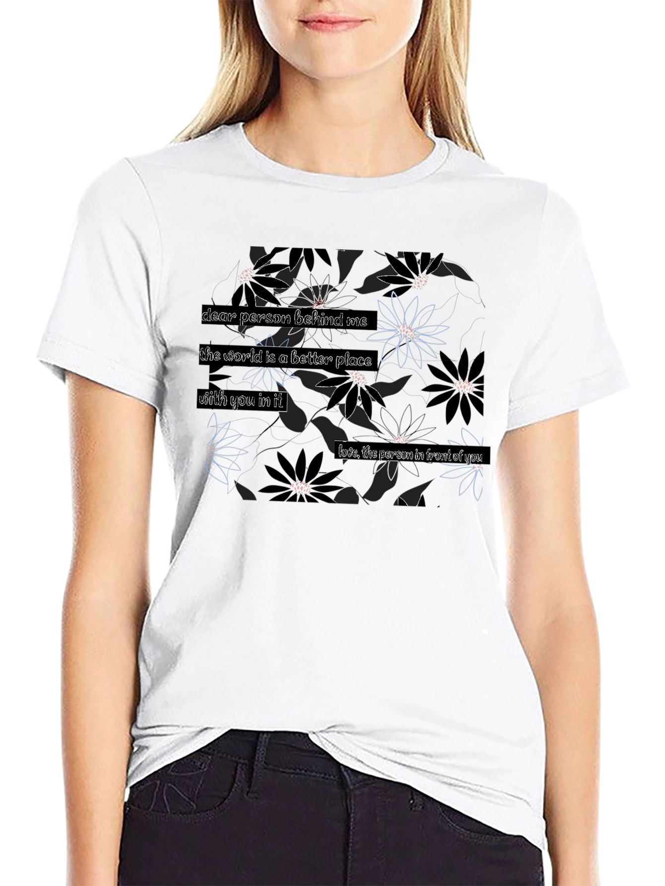 Black Floral Graphic Tee - Dear Person Behind Me Shirt view 9