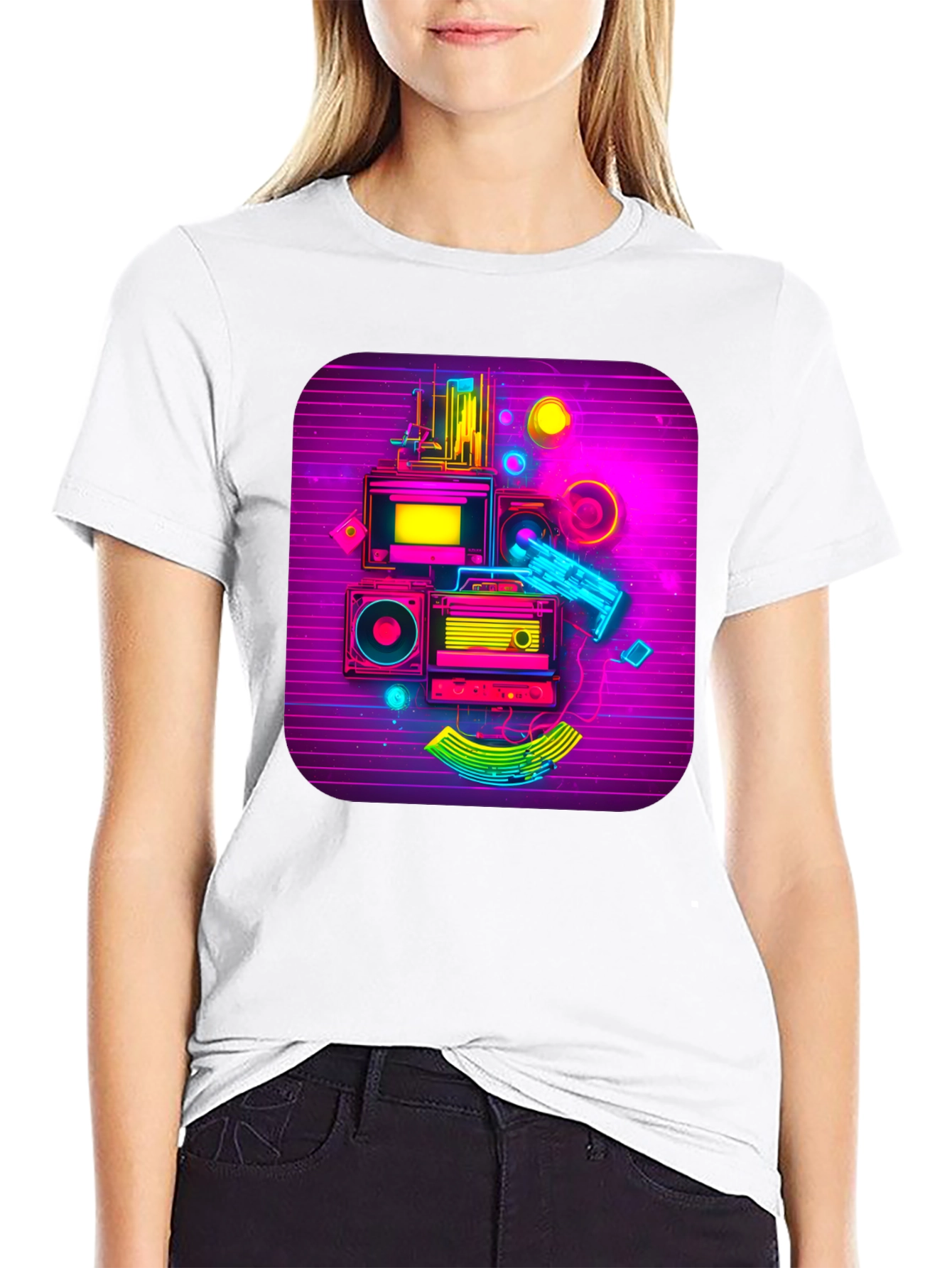 Black Retro Synthwave Music Graphic Tee view 9