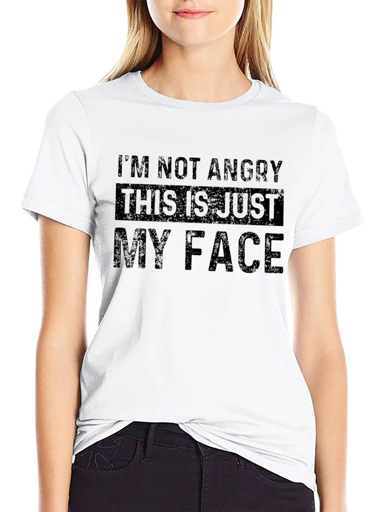 Black Funny "I'm Not Angry" Graphic T-Shirt view 9