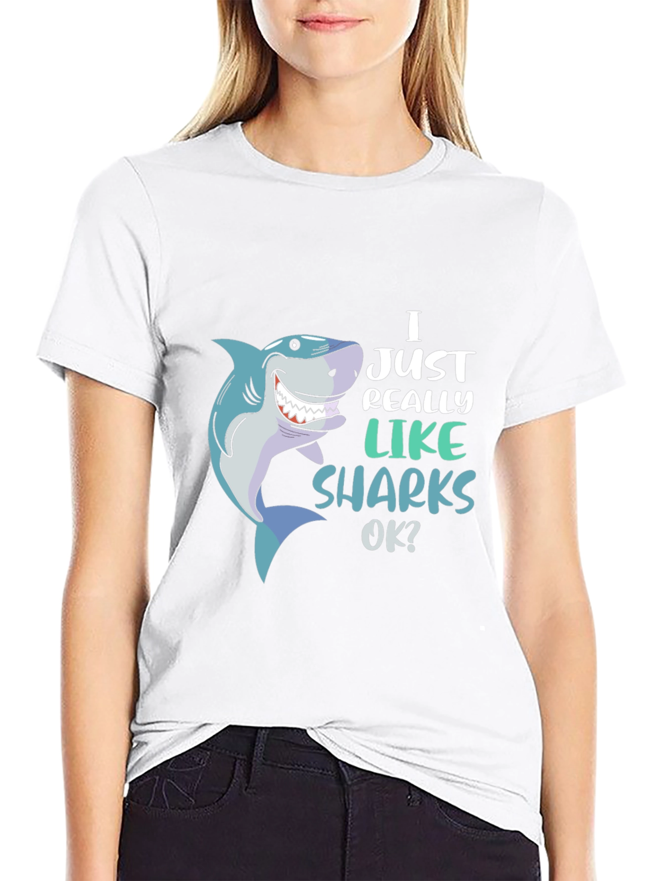 Black Shark Lover Graphic Tee - "I Just Really Like Sharks OK?" view 9