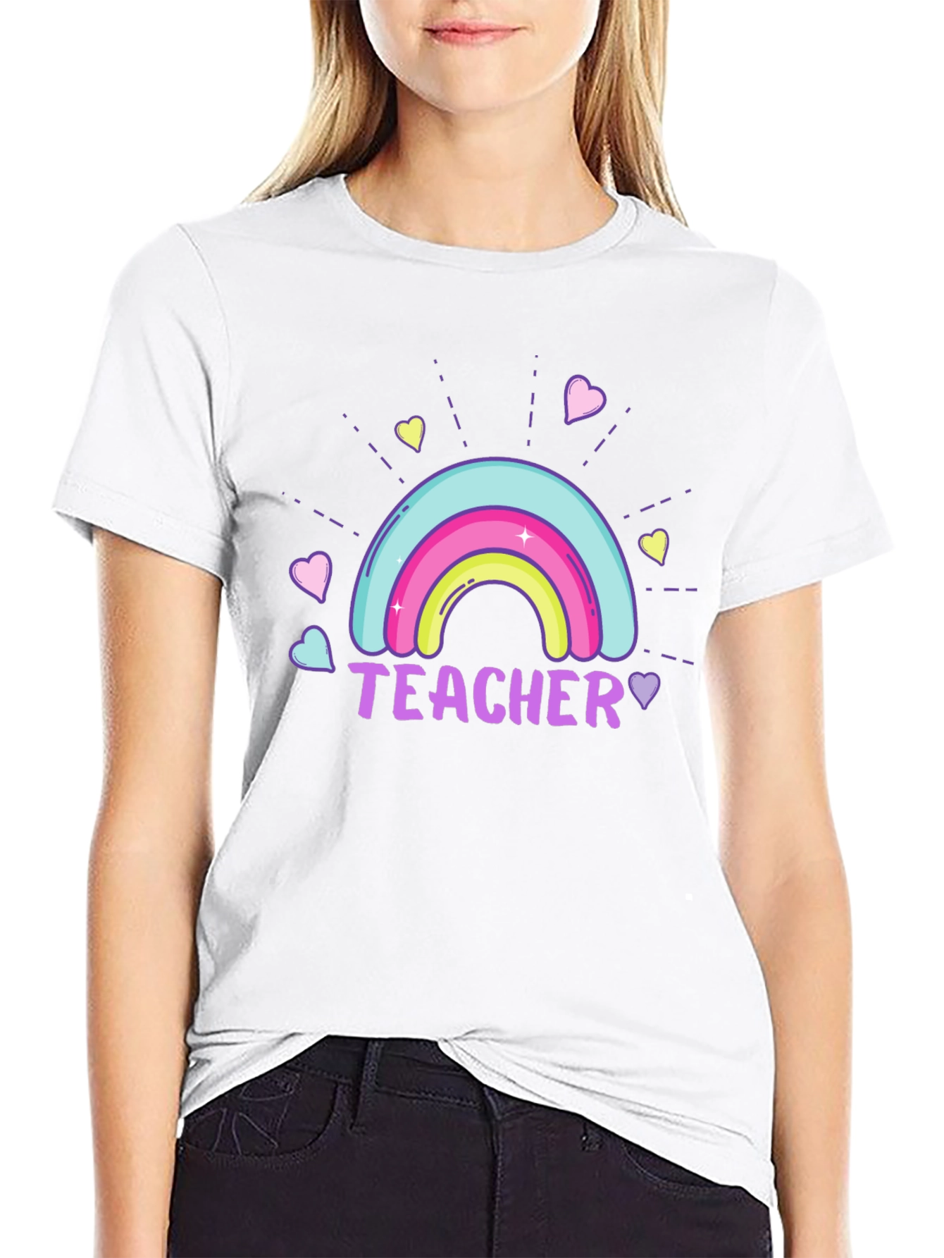 Black Teacher Rainbow Graphic Tee - Unisex Black T-Shirt view 9