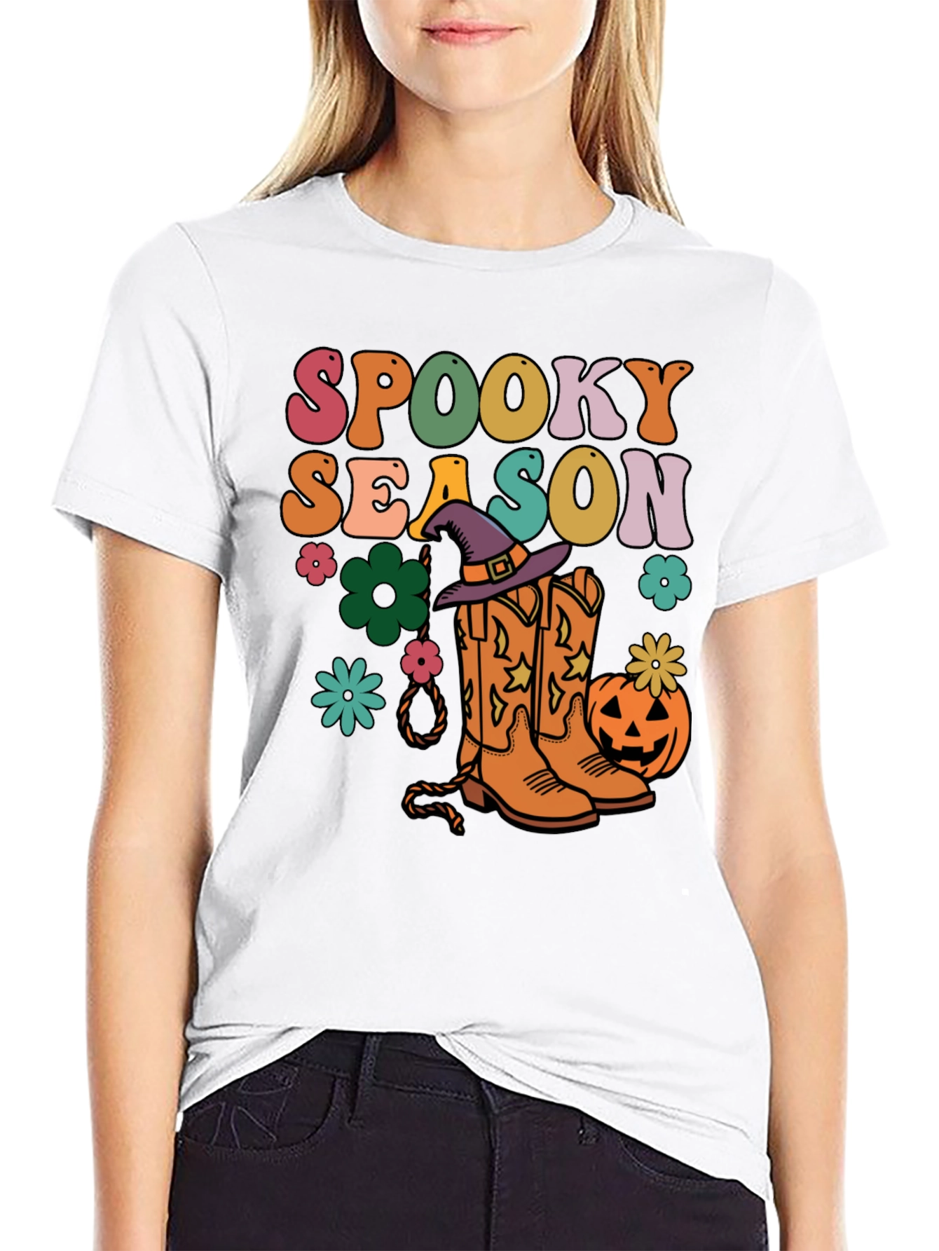 Black Spooky Season Retro Halloween T-Shirt view 9