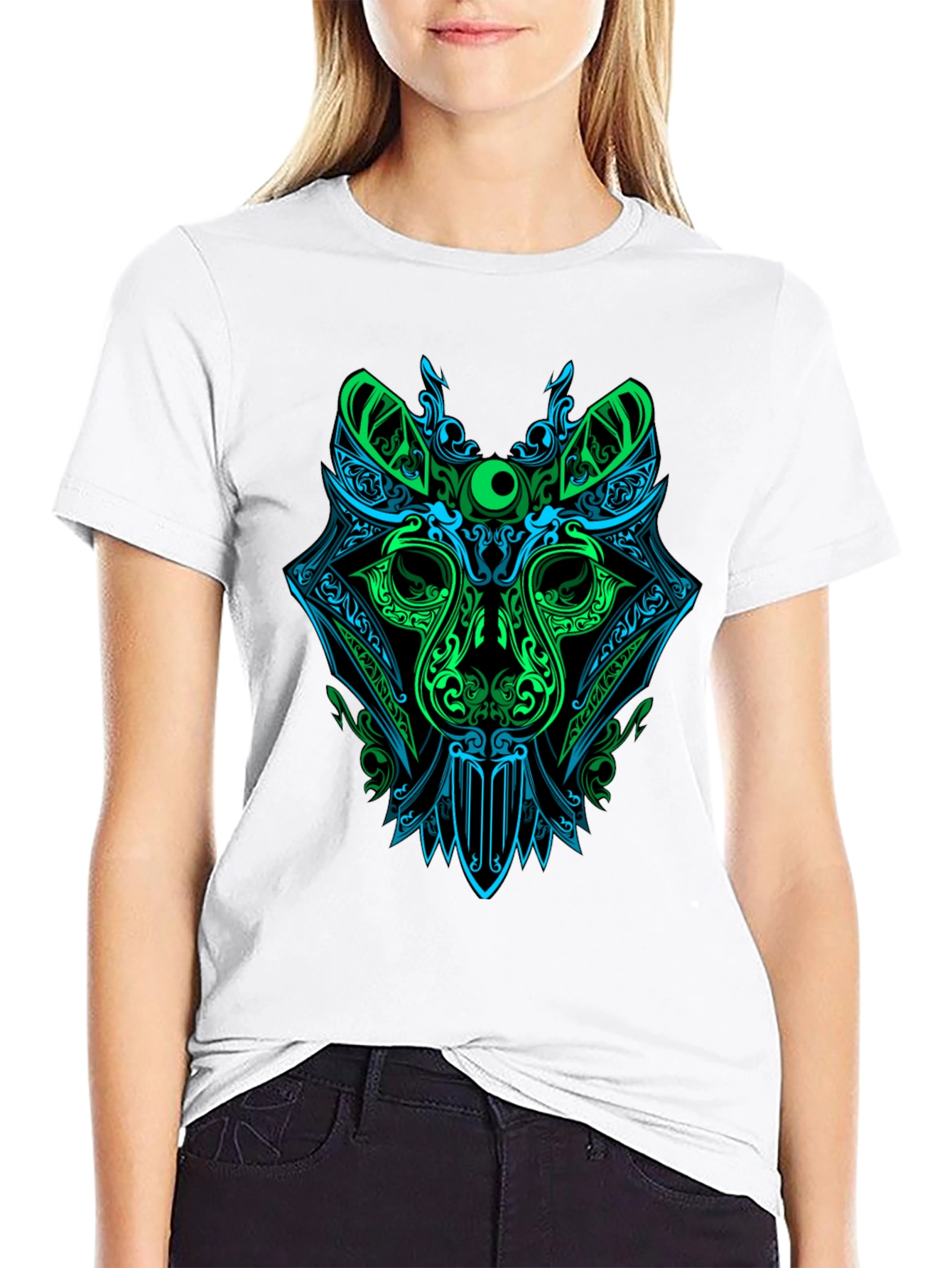 Black Neon Wolf Graphic Tee - Men's Black T-Shirt view 9